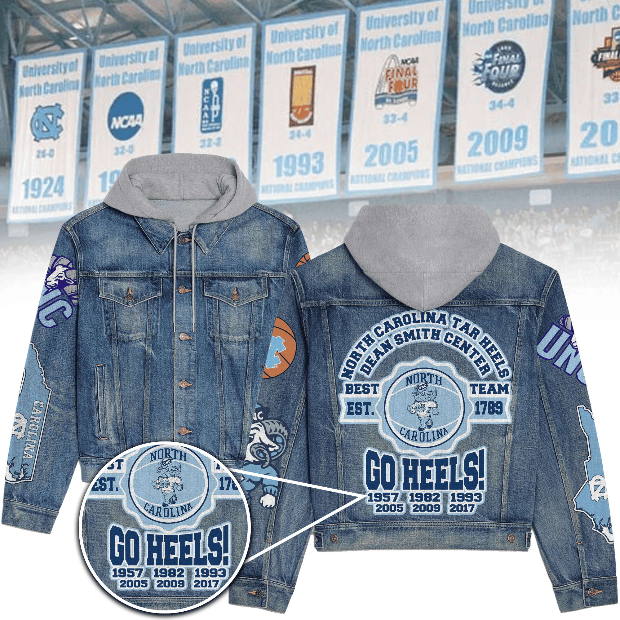North Carolina Tar Heels Premium Back To School Hooded Denim Jackets 2025