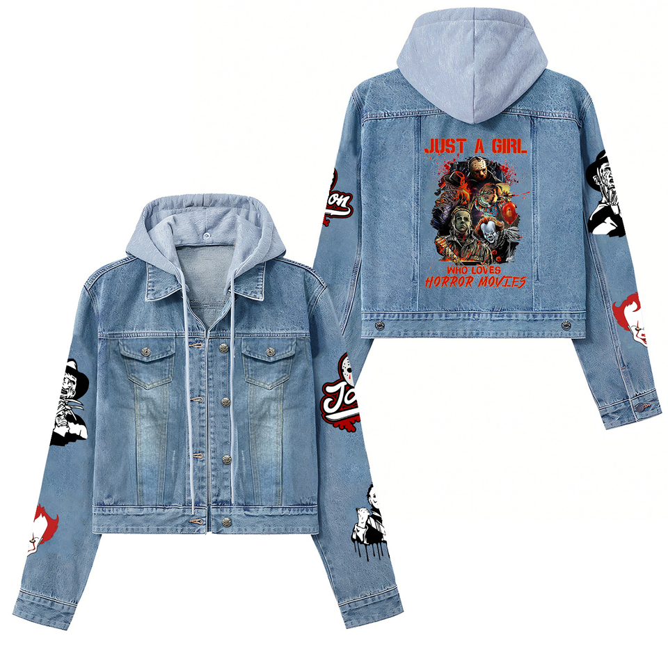 Halloween Movie On-Trend Hooded Denim Jackets For Cold Season 
