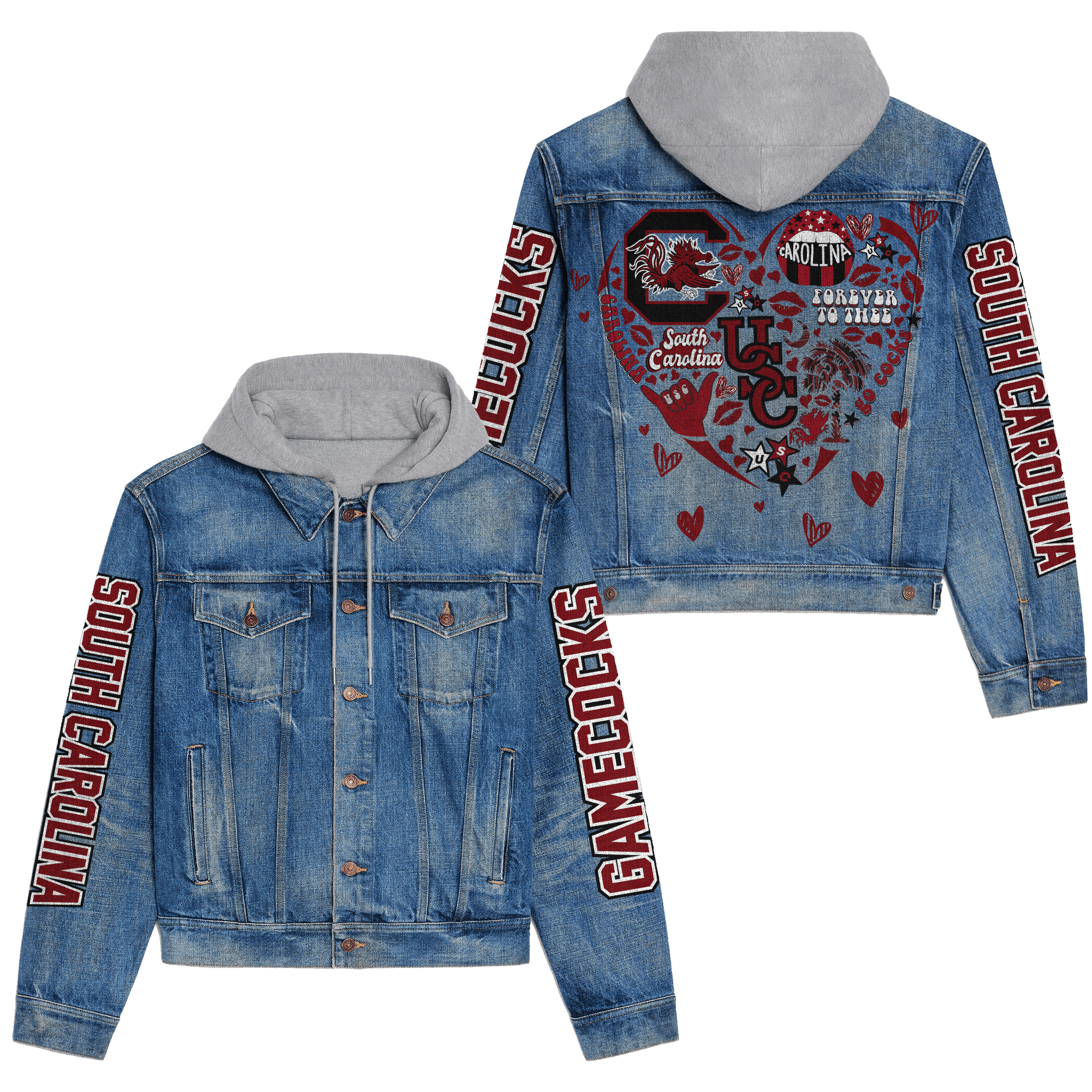 South Carolina Gamecocks Premium Casual Fall Hooded Denim Jackets For Men Women