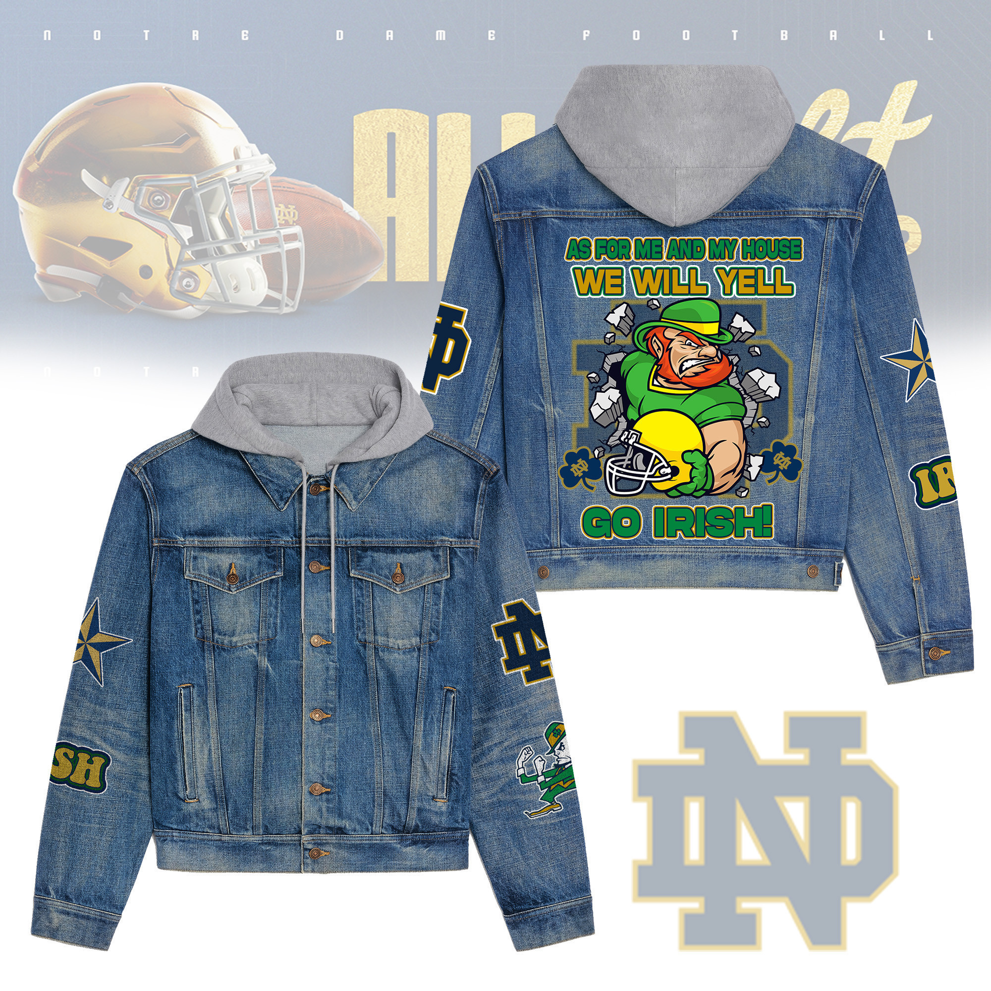 Notre Dame Fighting Irish Premium Hooded Denim Jacket For Men Women Collection Fall And Winter 2025