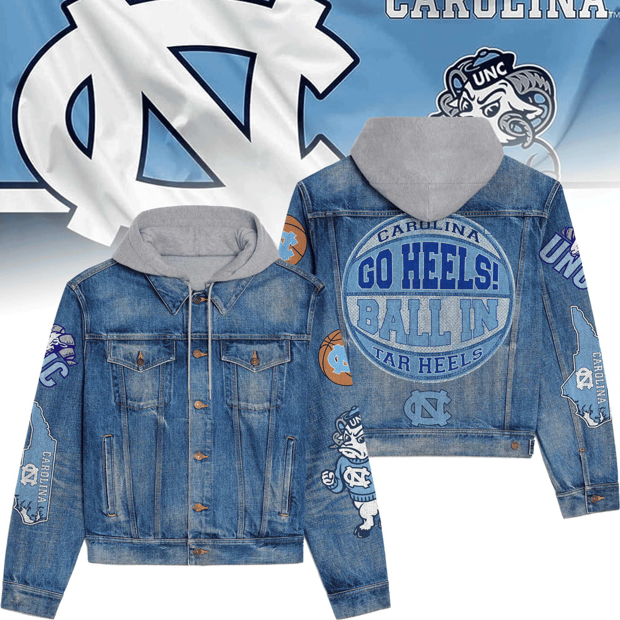 North Carolina Tar Heels Premium Hooded Denim Jacket