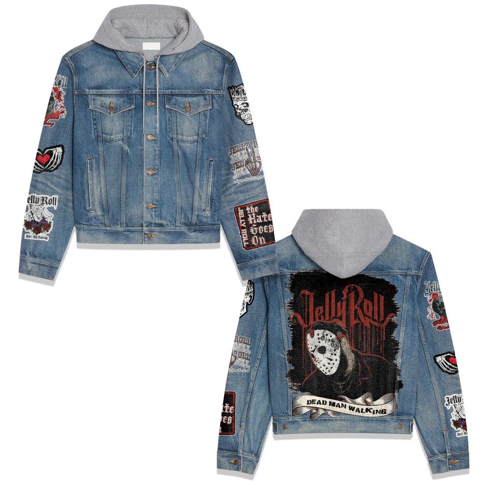 Jelly Roll Hooded Denim Jacket Cozy Denim Outerwear 2025 For Men Women 