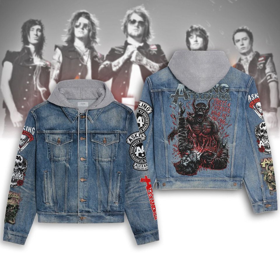 Asking Alexandria There'S A Creature Inside Of You Too Hooded Denim Jacket For Men And Women