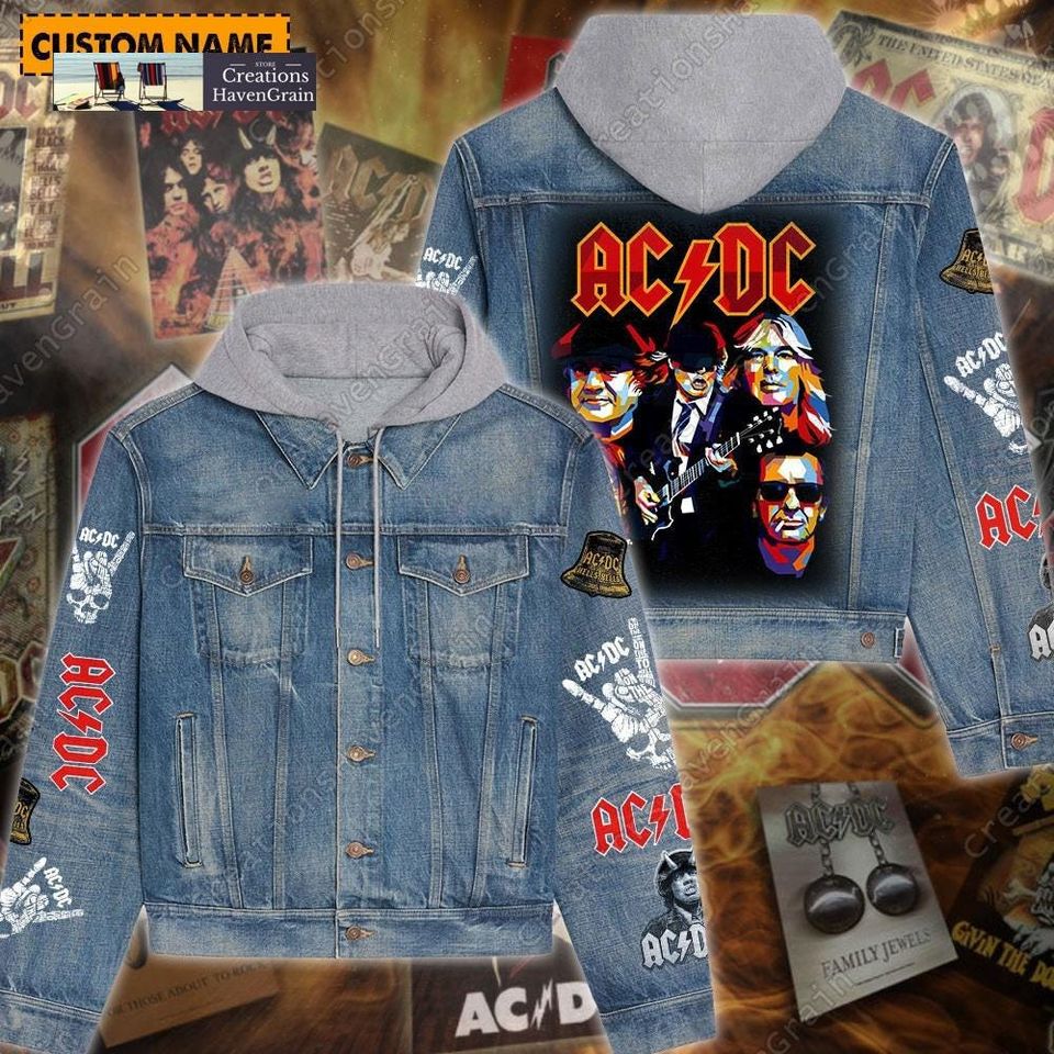 Acdc Band Hooded Denim Jacket Cozy Jacket Outerwear 2025 For Men Women