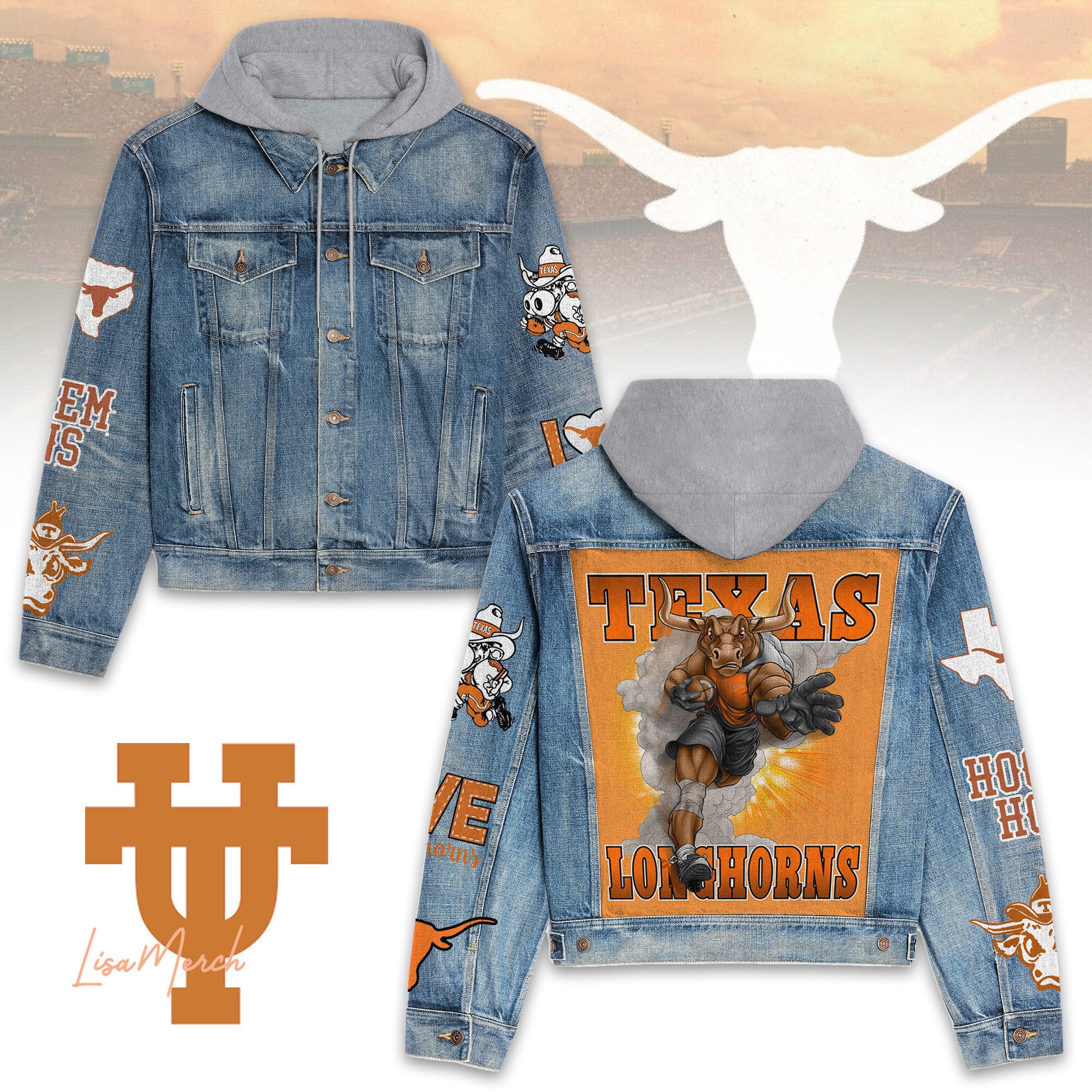 Texas Longhorns Hooded Denim Jacket Trendy Fall Jackets 2025 For Men And Women 
