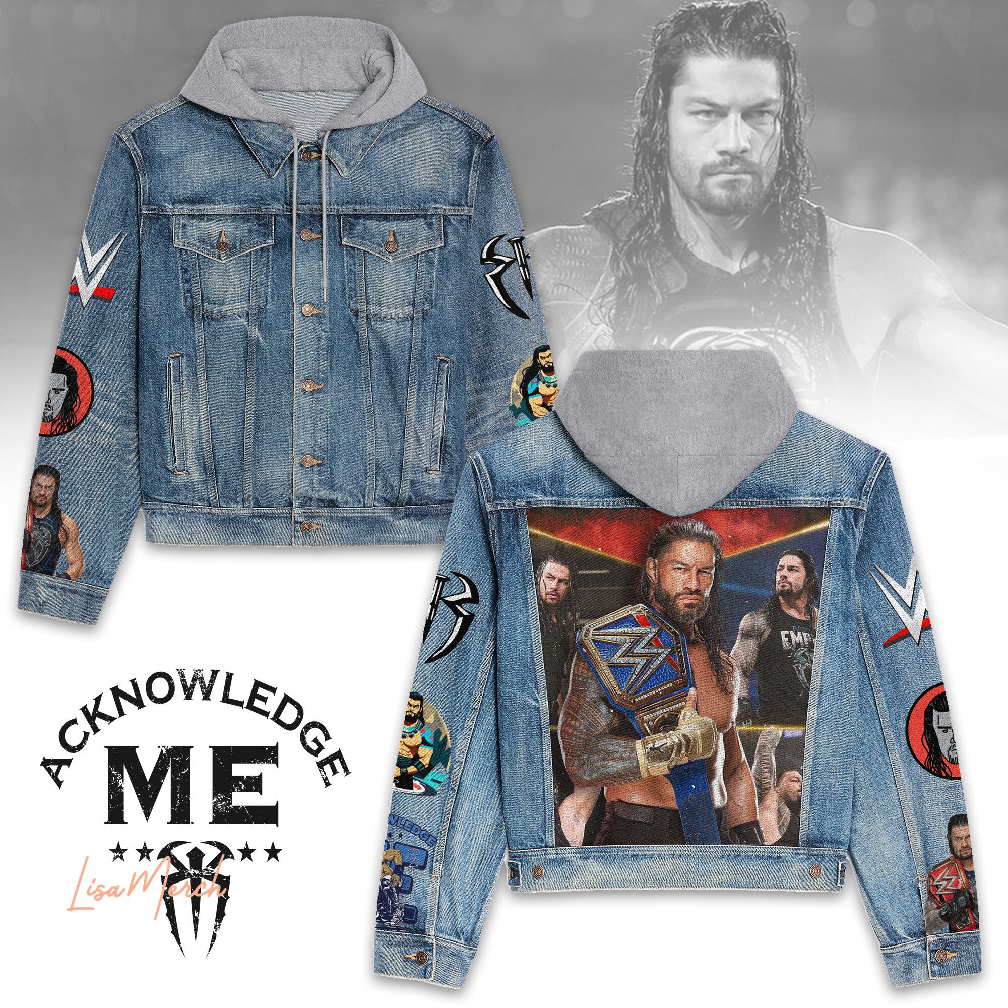 Roman Reigns Hooded Denim Jacket Trendy Fall Jackets 2025 For Men And Women 