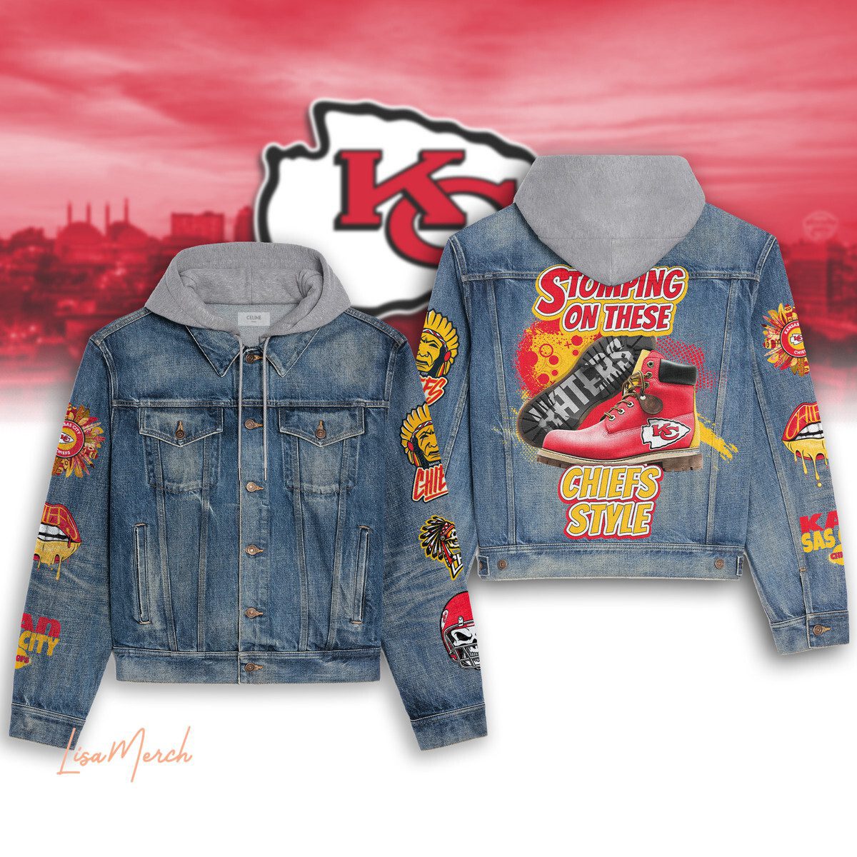 NFL Kansas City Chiefs Hooded Denim Jacket Trendy Fall Jackets 2025 For Men And Women 