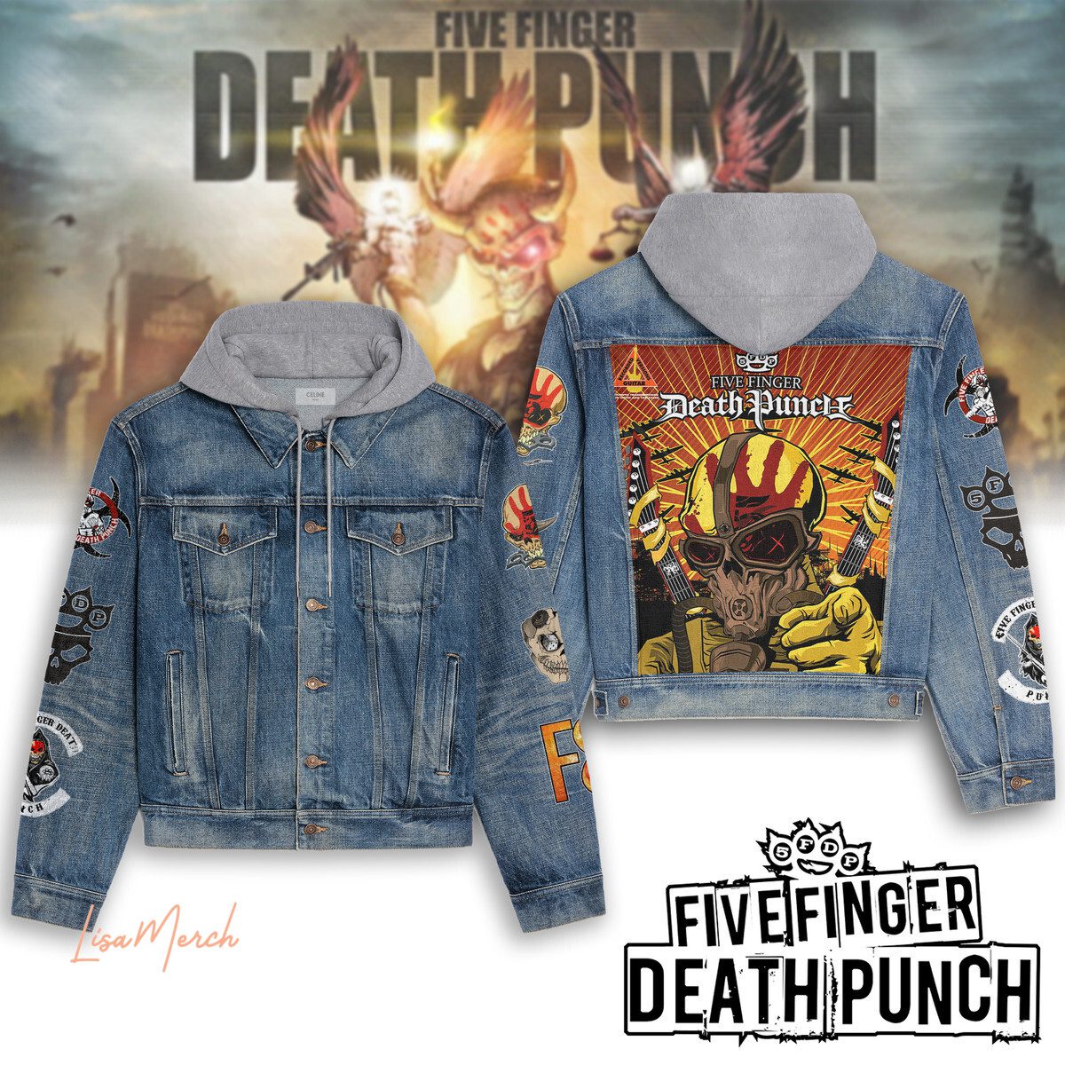 Five Finger Death Punch Hooded Denim Jacket Trendy Fall Jackets 2025 For Men And Women 