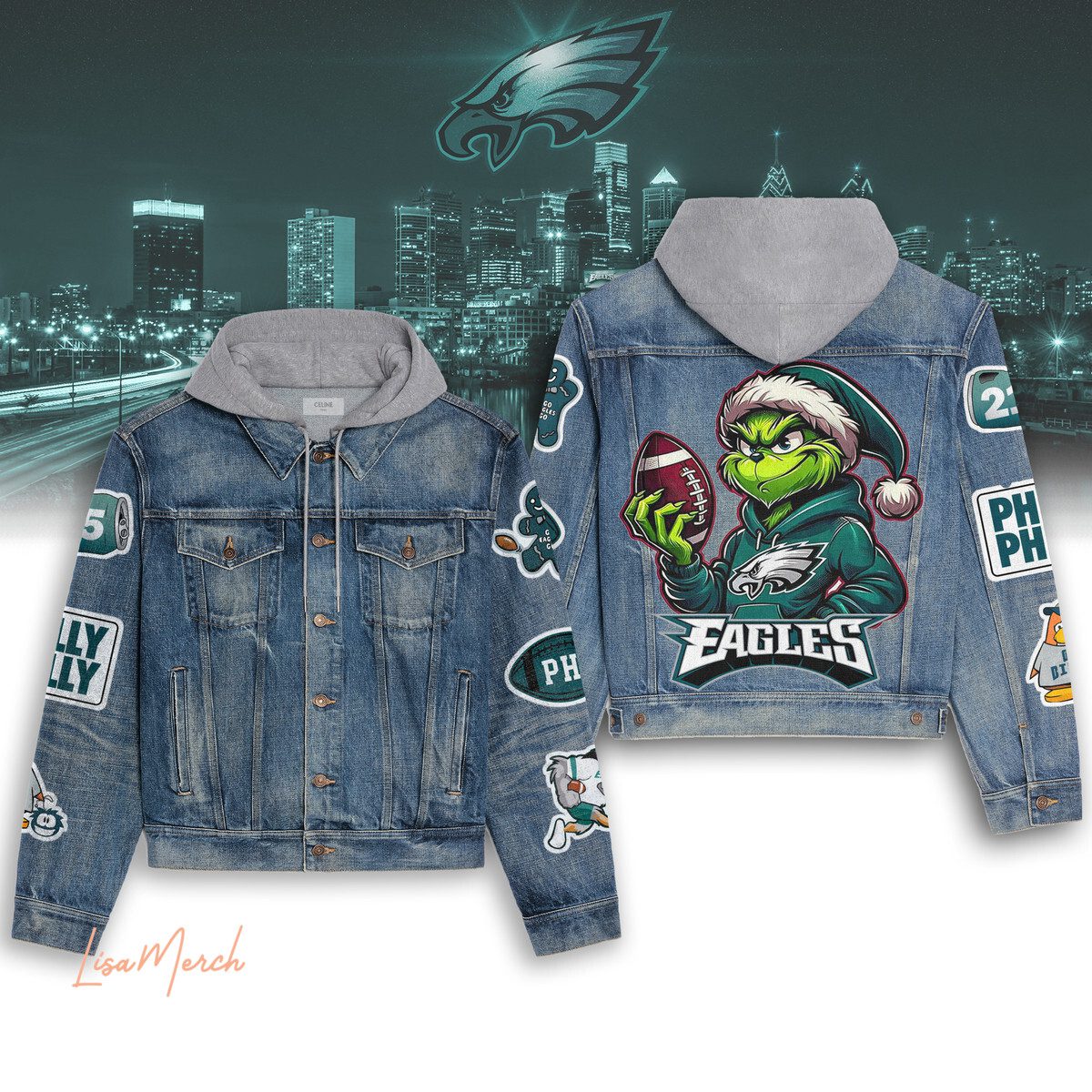 Philadelphia Eagles Hooded Denim Jacket Trendy Fall Jackets 2025 For Men And Women 