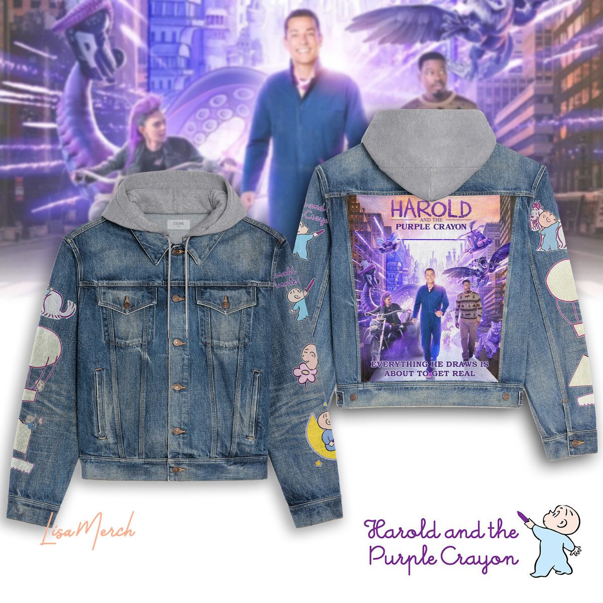 Harold And The Purple Crayon Hooded Denim Jacket Trendy Fall Jackets 2025 For Men And Women 