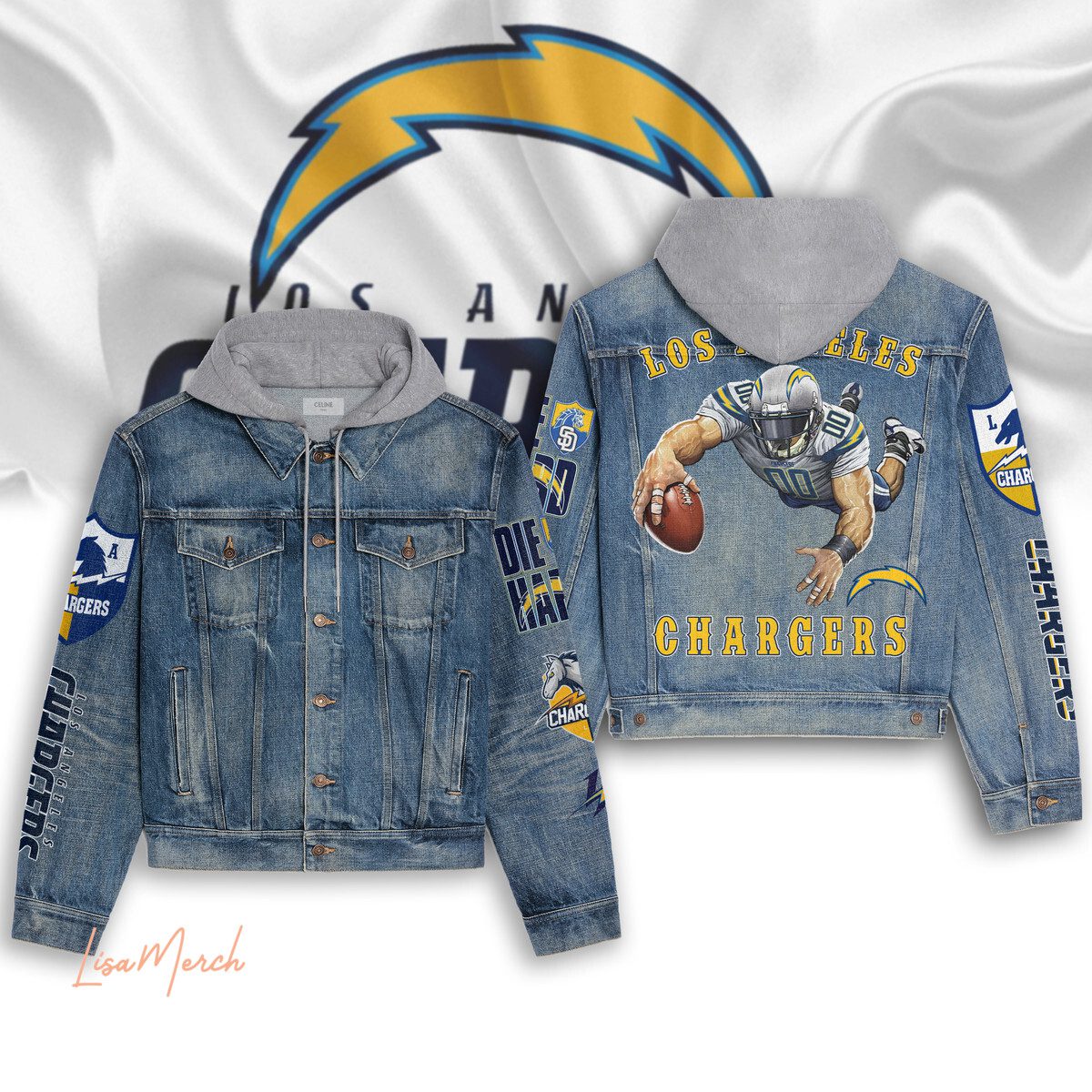 Los Angeles Chargers Hooded Denim Jacket Trendy Fall Jackets 2025 For Men And Women 
