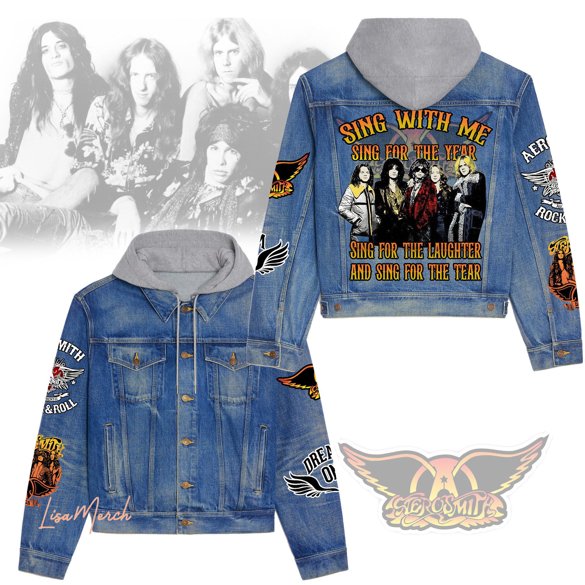Aerosmith Hooded Denim Jacket Trendy Fall Jackets 2025 For Men And Women 