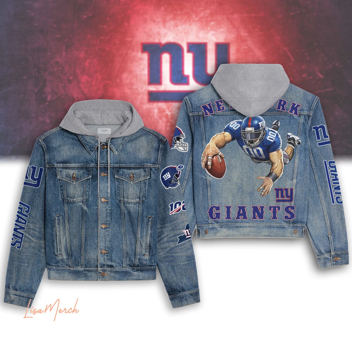 New York Giants Hooded Denim Jacket Trendy Fall Jackets 2025 For Men And Women 