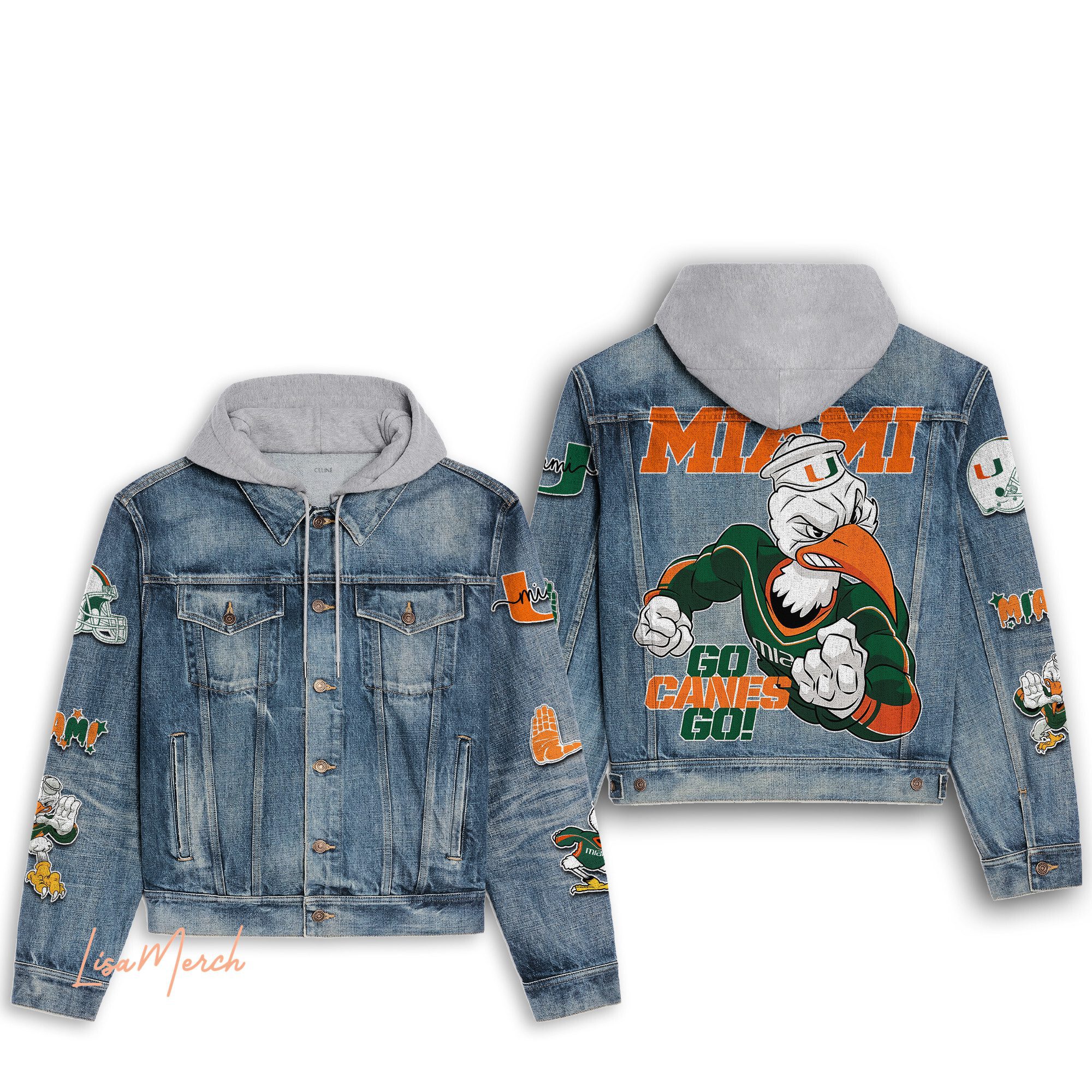 Miami Hurricanes Football Hooded Denim Jacket Trendy Fall Jackets 2025 For Men  
