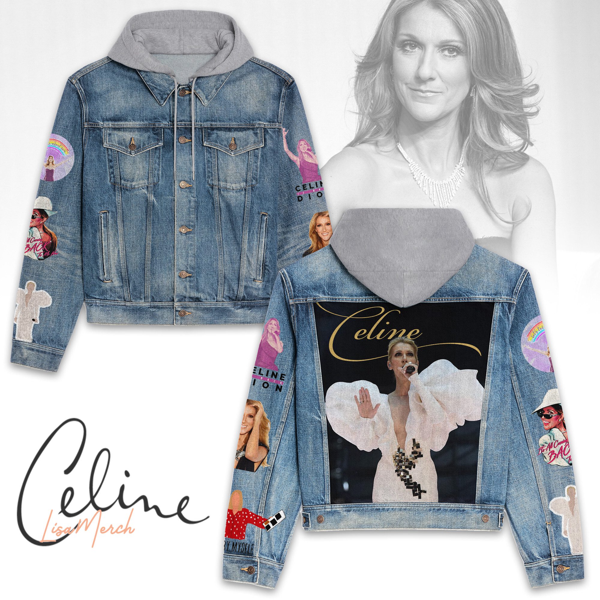Celine Dion Hooded Denim Jacket Trendy Fall Jackets 2025 For Men And Women 
