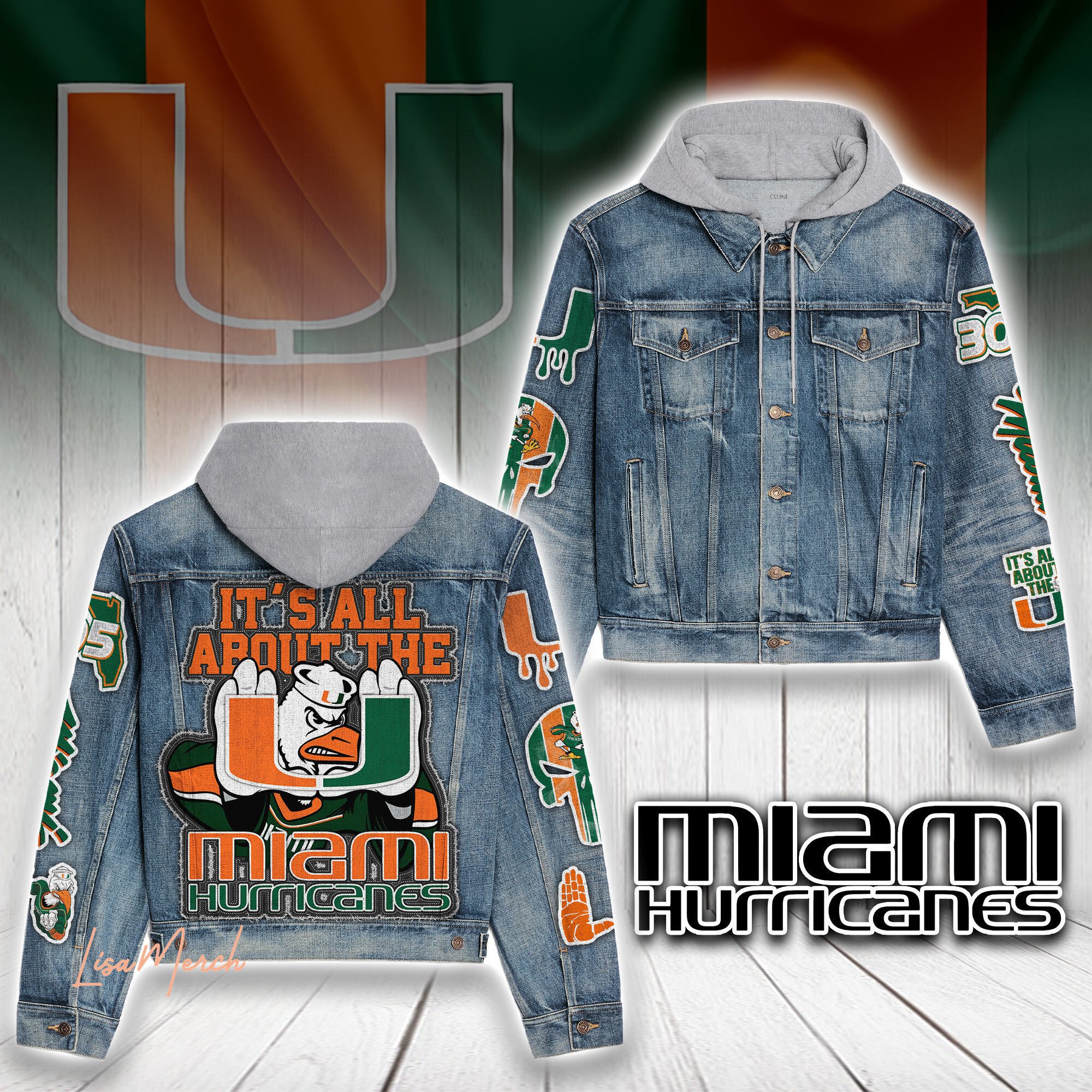 Miami Hurricanes Football Hooded Denim Jacket Trendy Fall Jackets 2025 For Men And Women 