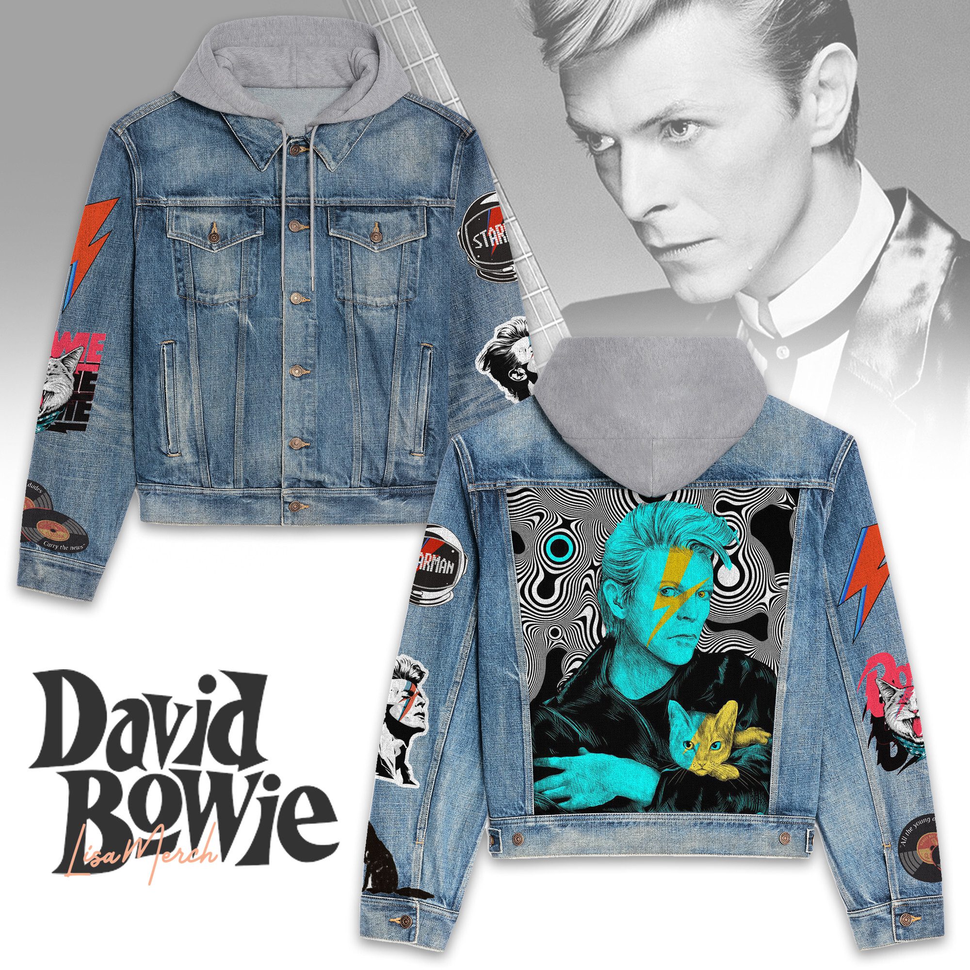 David Bowie Hooded Denim Jacket Trendy Fall Jackets 2025 For Men And Women Hot Item For Cold Weather 