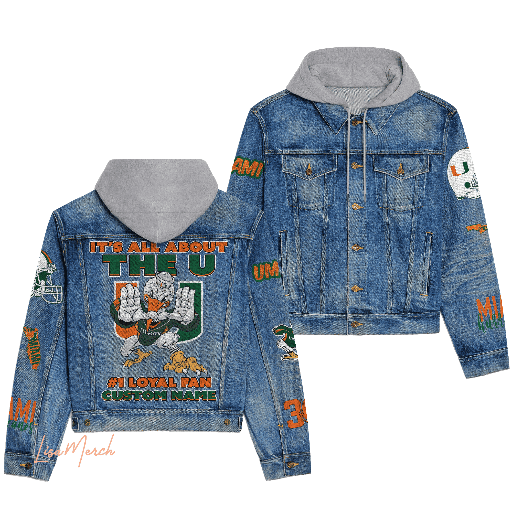 Miami Hurricanes Hooded Denim Jacket Trendy Fall Jackets 2025 For Men And Women 
