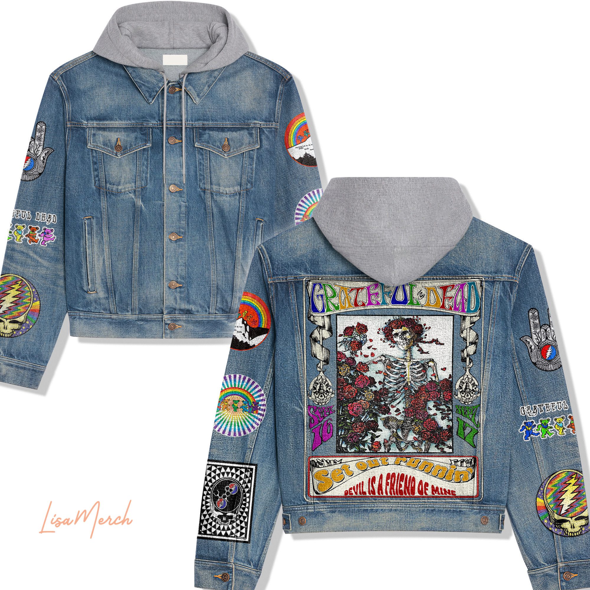 Grateful Dead Hooded Denim Jacket Trendy Fall Jackets 2025 For Men And Women 