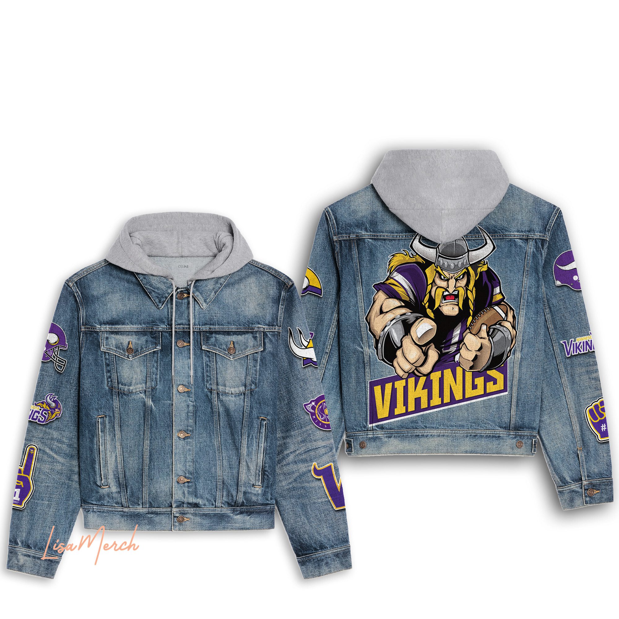 Minnesota Vikings Football Hooded Denim Jacket Trendy Fall Jackets 2025 For Men And Women 
