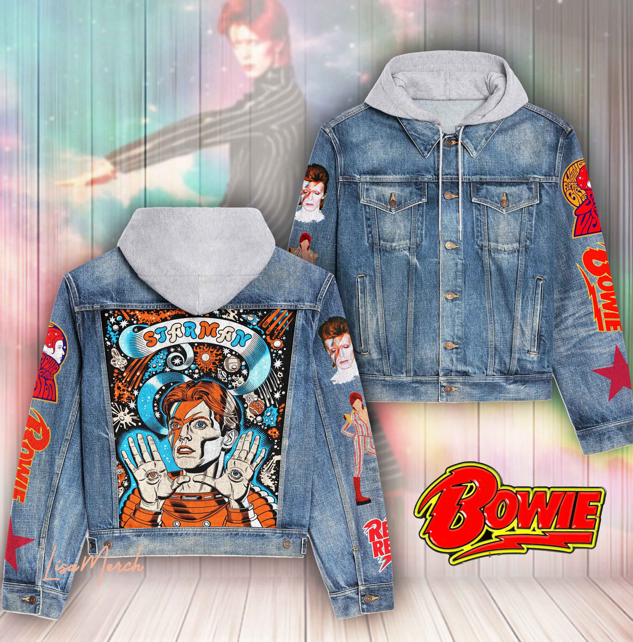 David Bowie Hooded Denim Jacket Trendy Fall Jackets 2025 For Men