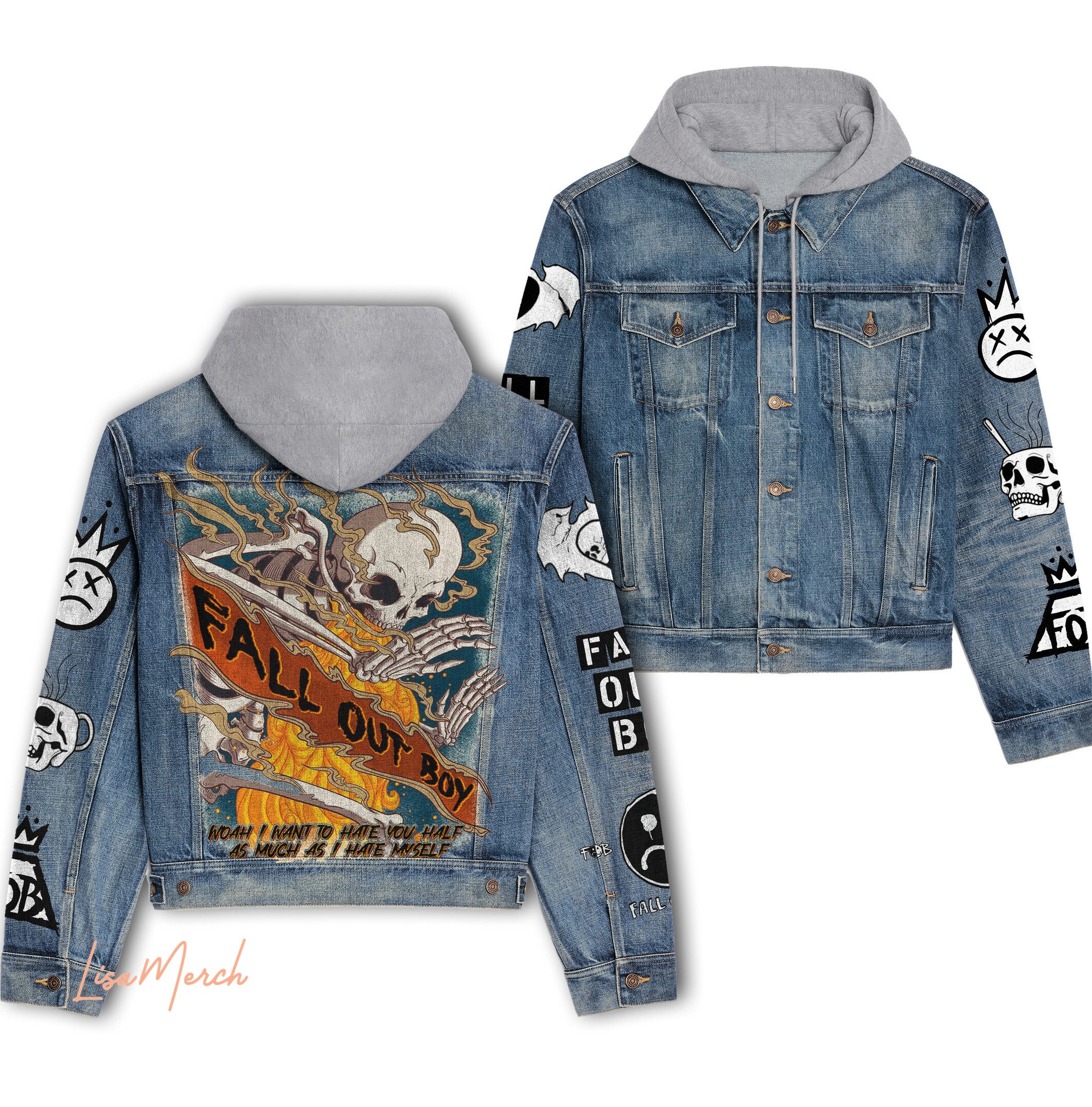 Fall Out Boy Hooded Denim Jacket Trendy Fall Jackets 2025 For Men And Women Hot Item For Cold Weather 