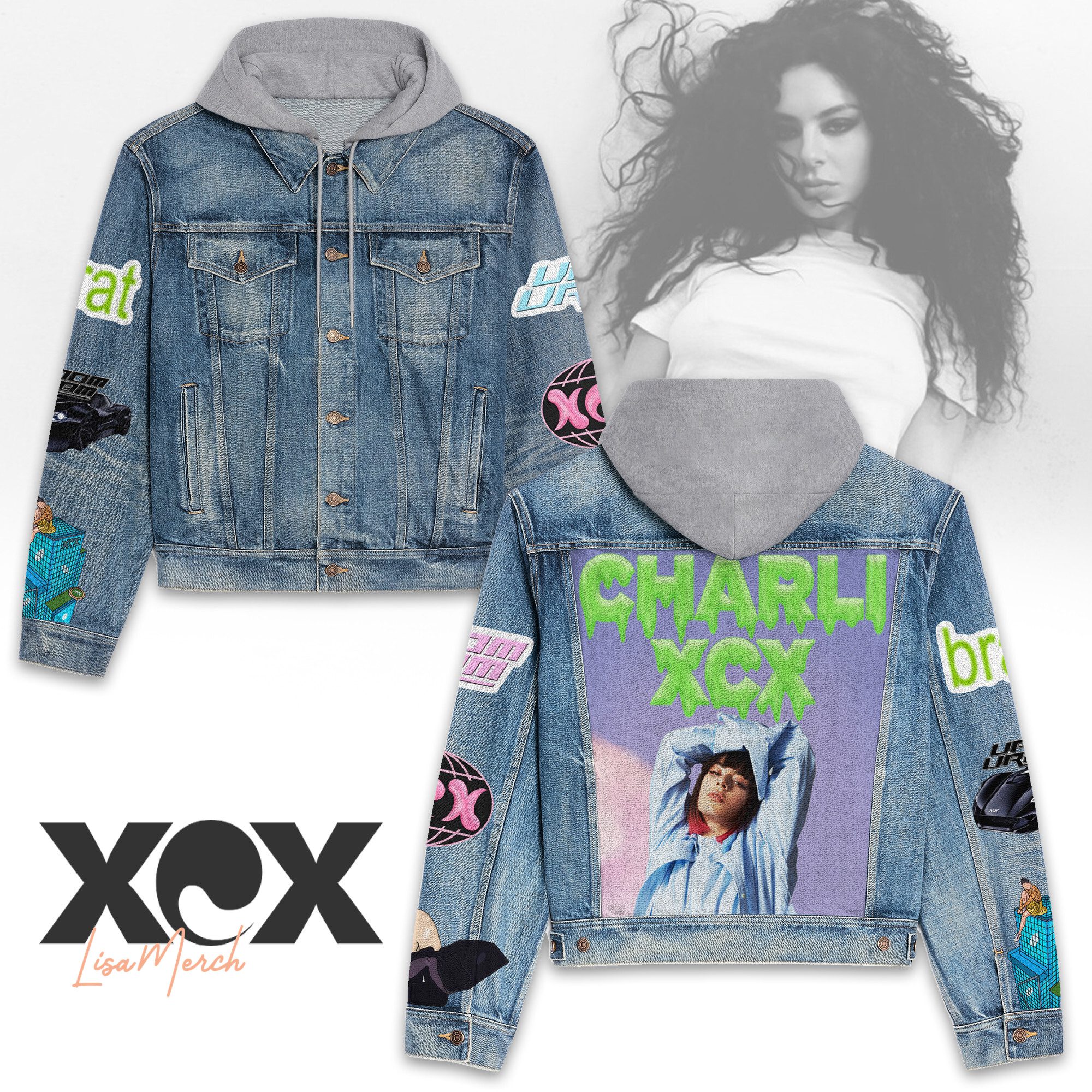 Charli Xcx Hooded Denim Jacket Trendy Fall Jackets 2025 For Men And Women 