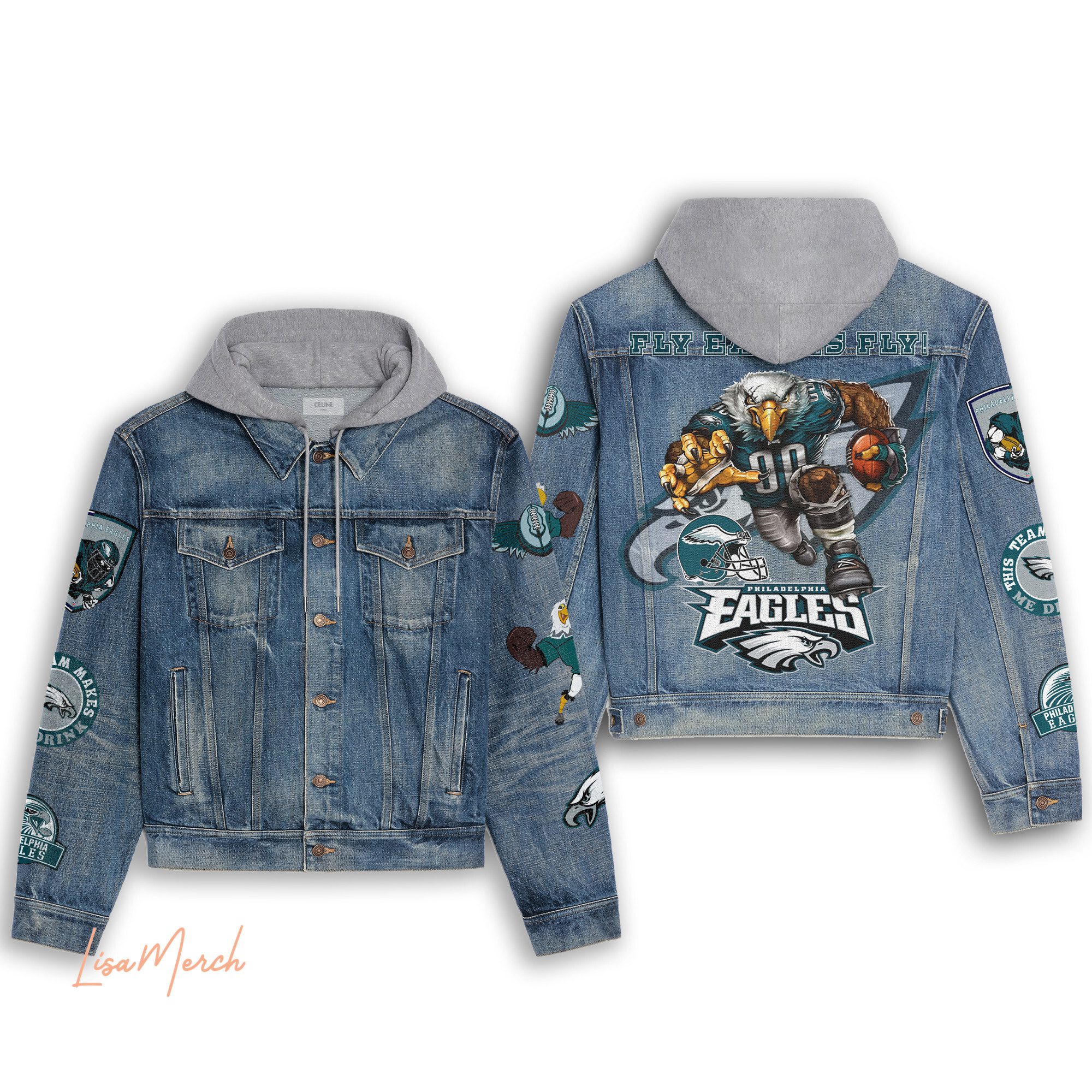 Philadelphia Eagles Hooded Denim Jacket Trendy Fall Jackets 2025 For Men And Women Hot Item For Cold Weather 
