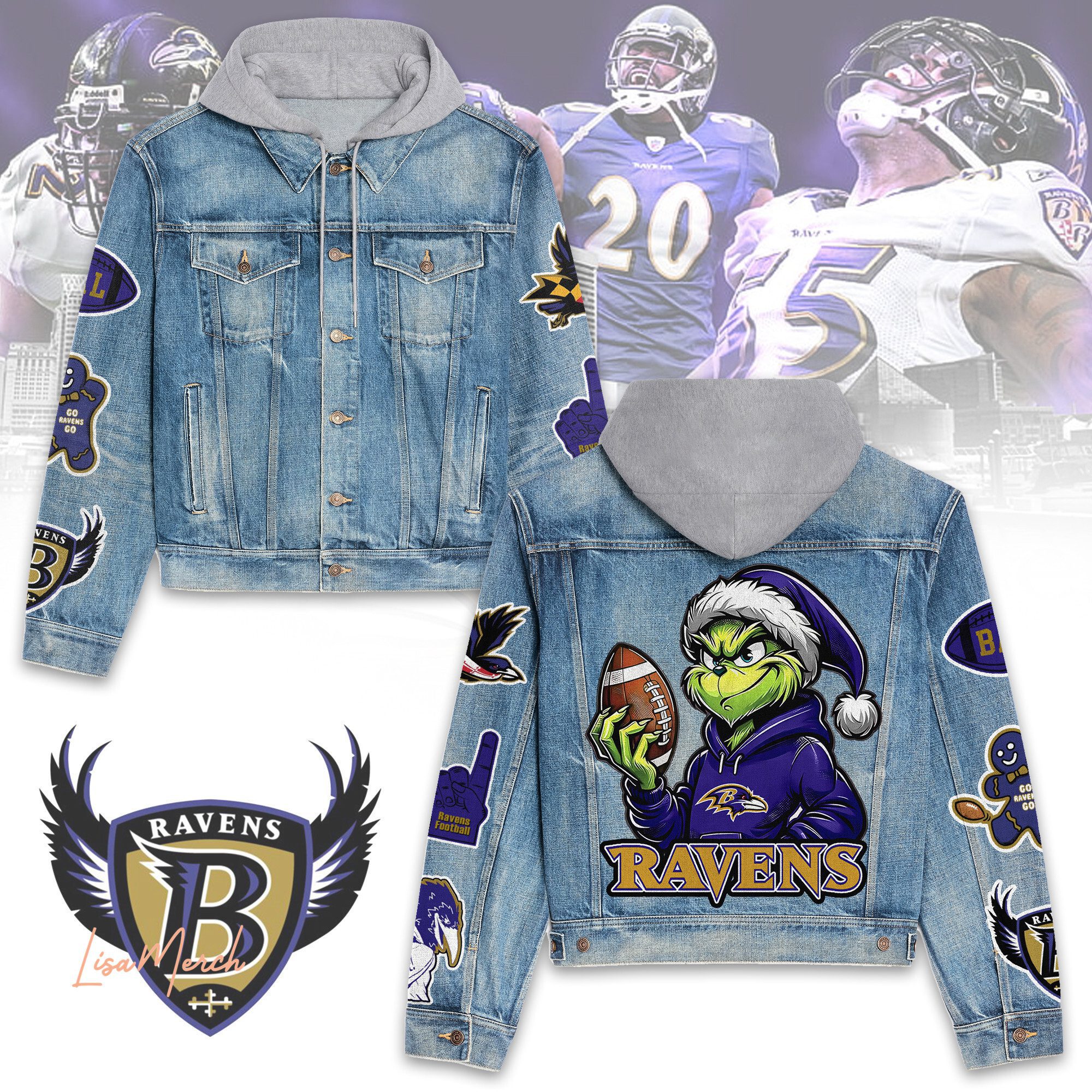 Baltimore Ravens Hooded Denim Jacket Trendy Fall Jackets 2025 For Men And Women 
