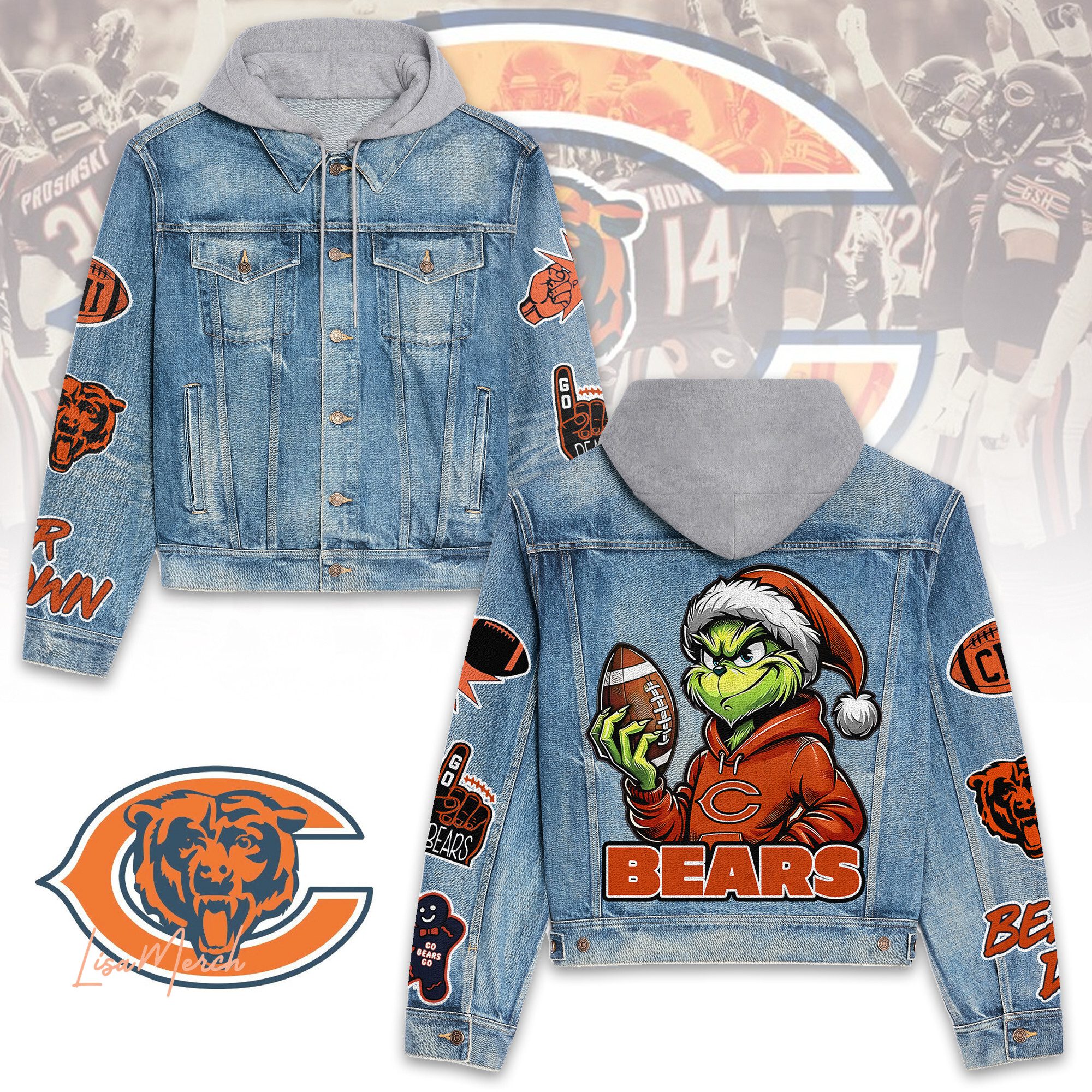 Chicago Bears Hooded Denim Jacket Trendy Fall Jackets 2025 For Men And Women 