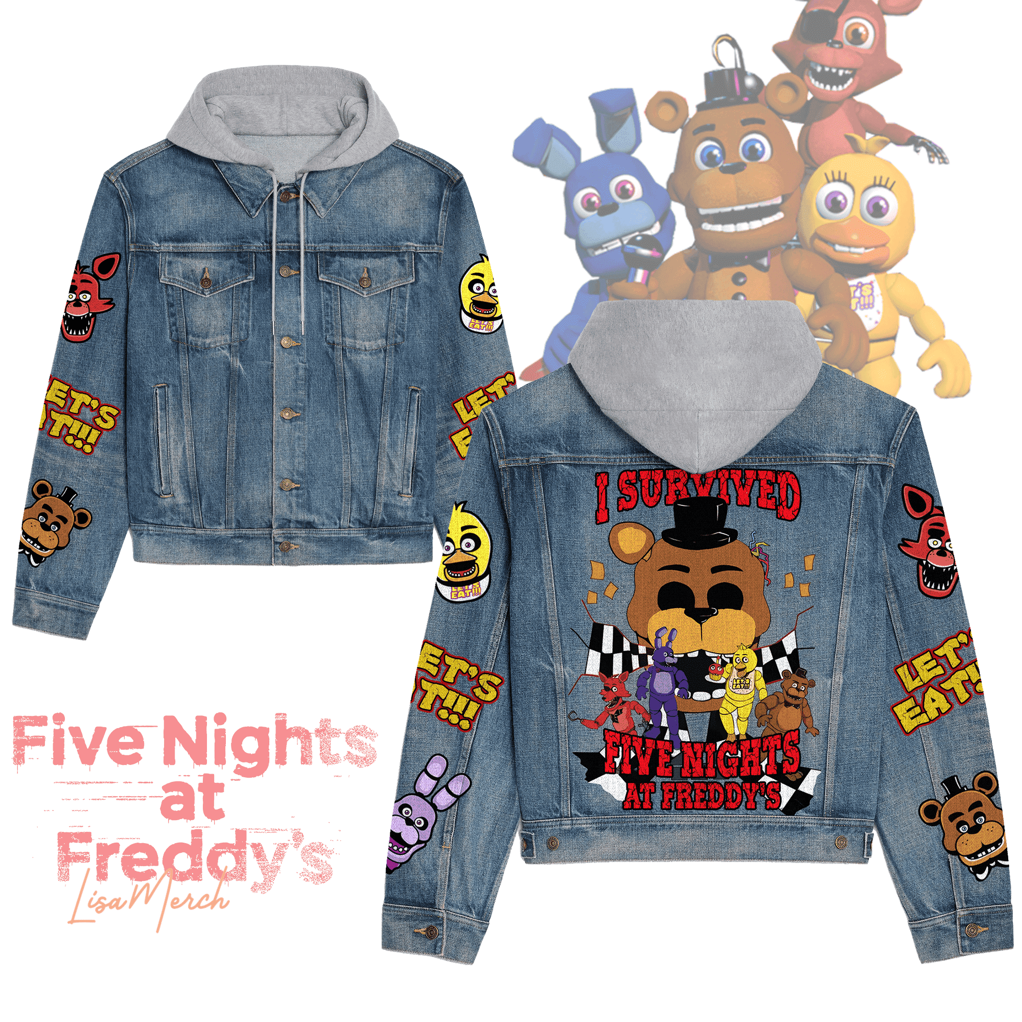 Five Nights At Freddy Hooded Denim Jacket Trendy Fall Jackets 2025 For Men And Women 