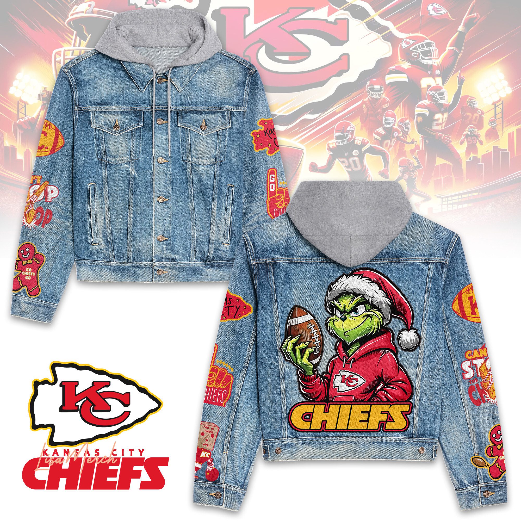 Kansas City Chiefs Hooded Denim Jacket Trendy Fall Jackets 2025 For Men And Women Hot Item For Cold Weather 