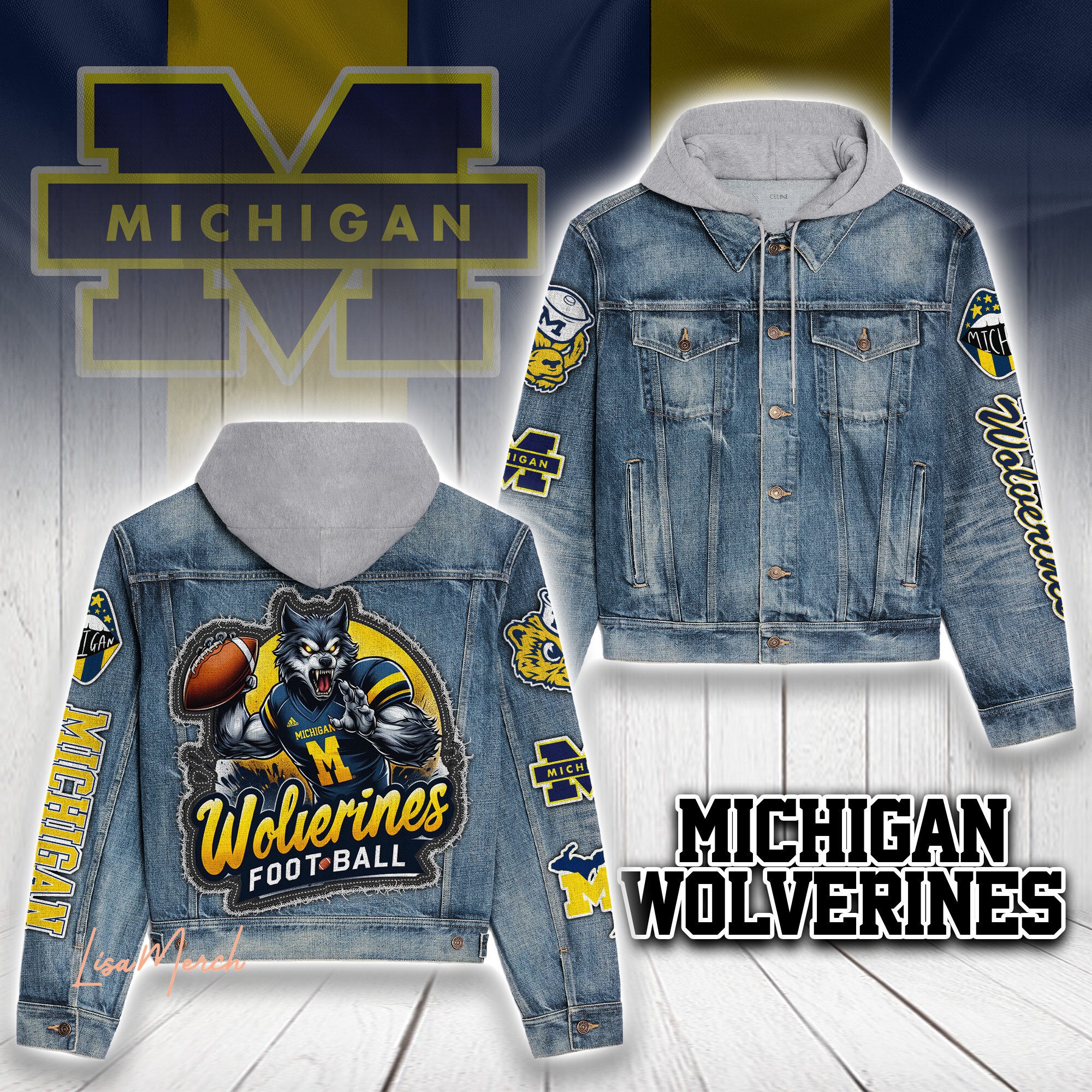 Michigan Wolverines Hooded Denim Jacket Trendy Fall Jackets 2025 For Men And Women 