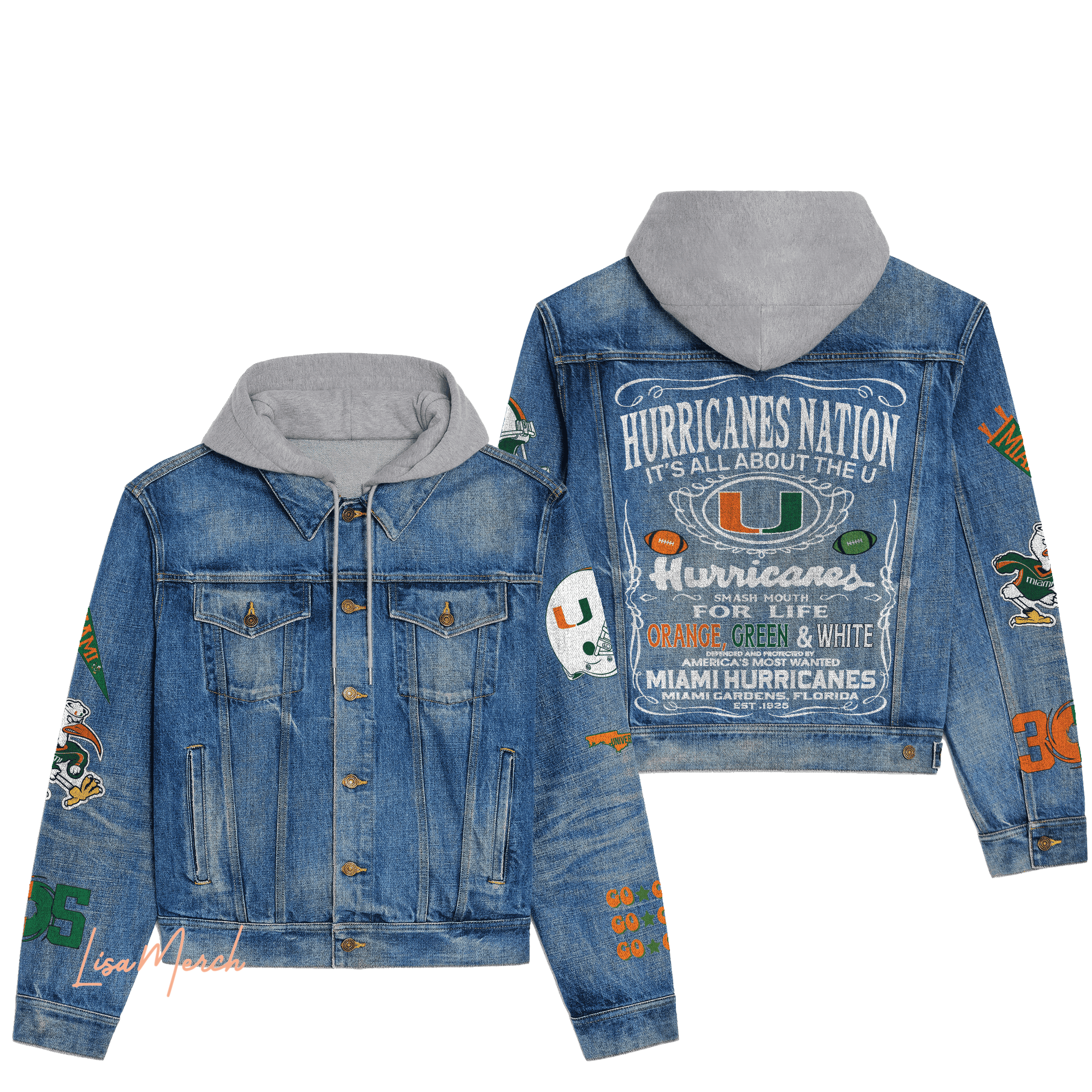Miami Hurricanes Hooded Denim Jacket Trendy Fall Jackets 2025 For Men And Women Hot Item For Cold Weather 
