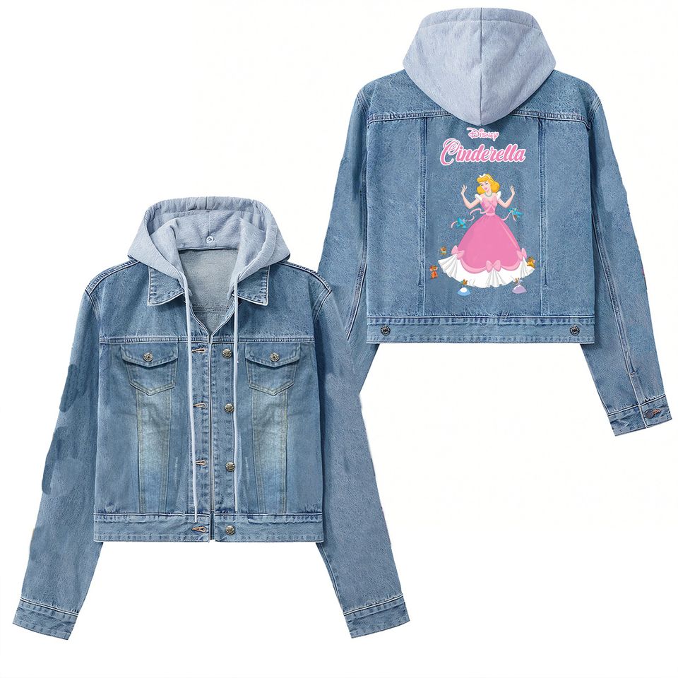Cinderella 75Th Anniversary Hooded Denim Jacket Glass Shoe For Women 