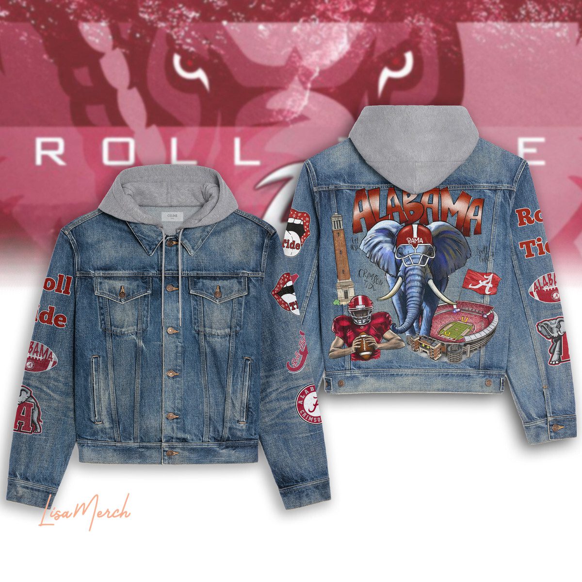 Alabama Crimson Tide Hooded Denim Jacket Trendy Fall Jackets 2025 For Men And Women 