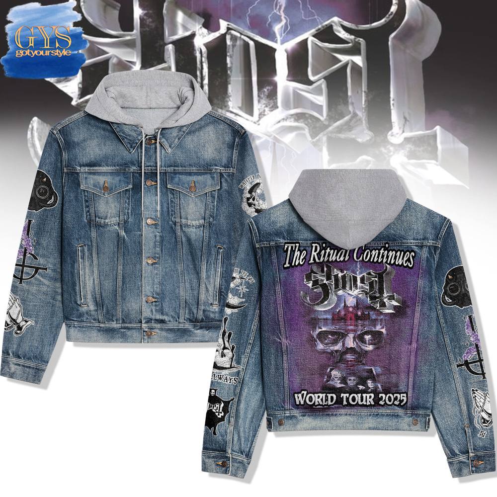 Ghost Band The Ritual Continues World Tour 2025 Hooded Denim Jacket