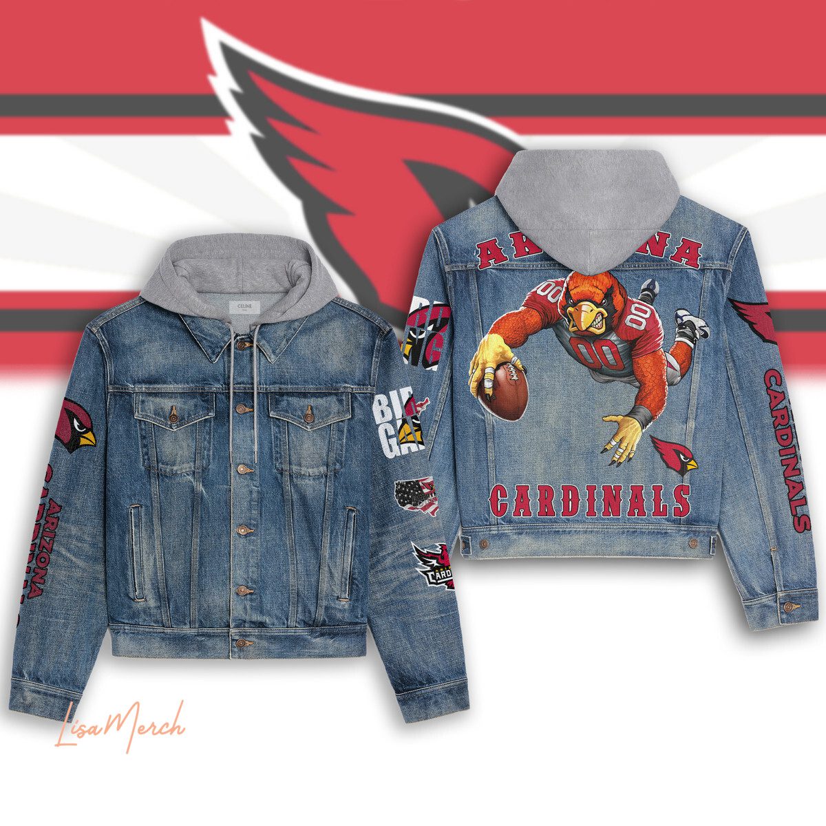 Arizona Cardinals Hooded Denim Jacket Trendy Fall Jackets 2025 For Men And Women 