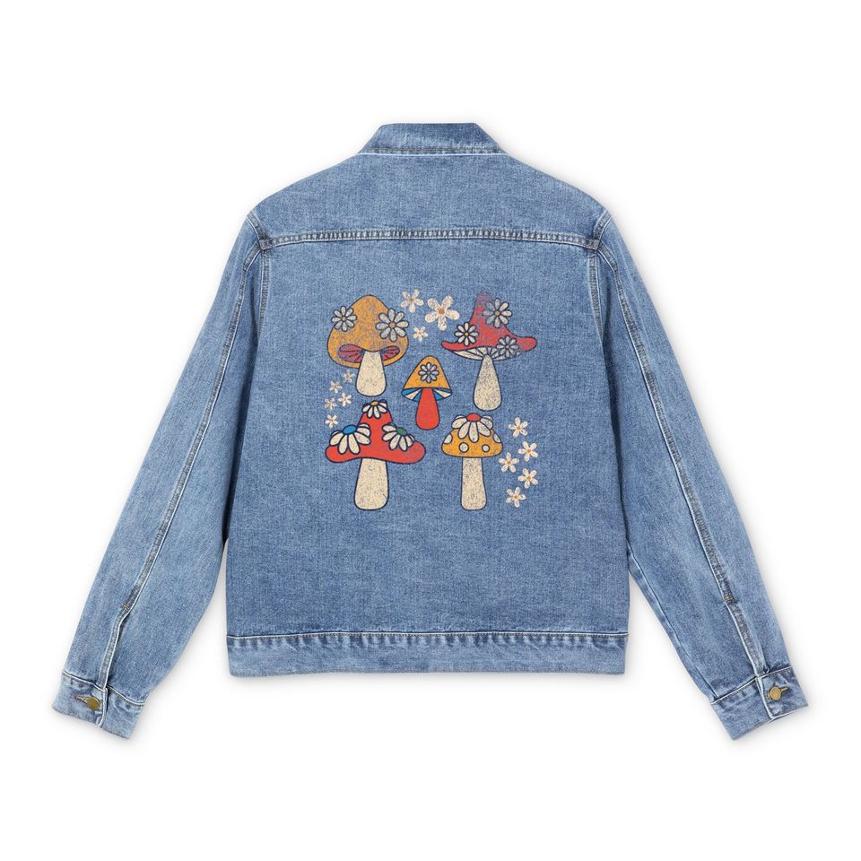 Cottagecore Mushroom Hooded Denim Jacket Best Fall Jacket 2025 Style For Men Women