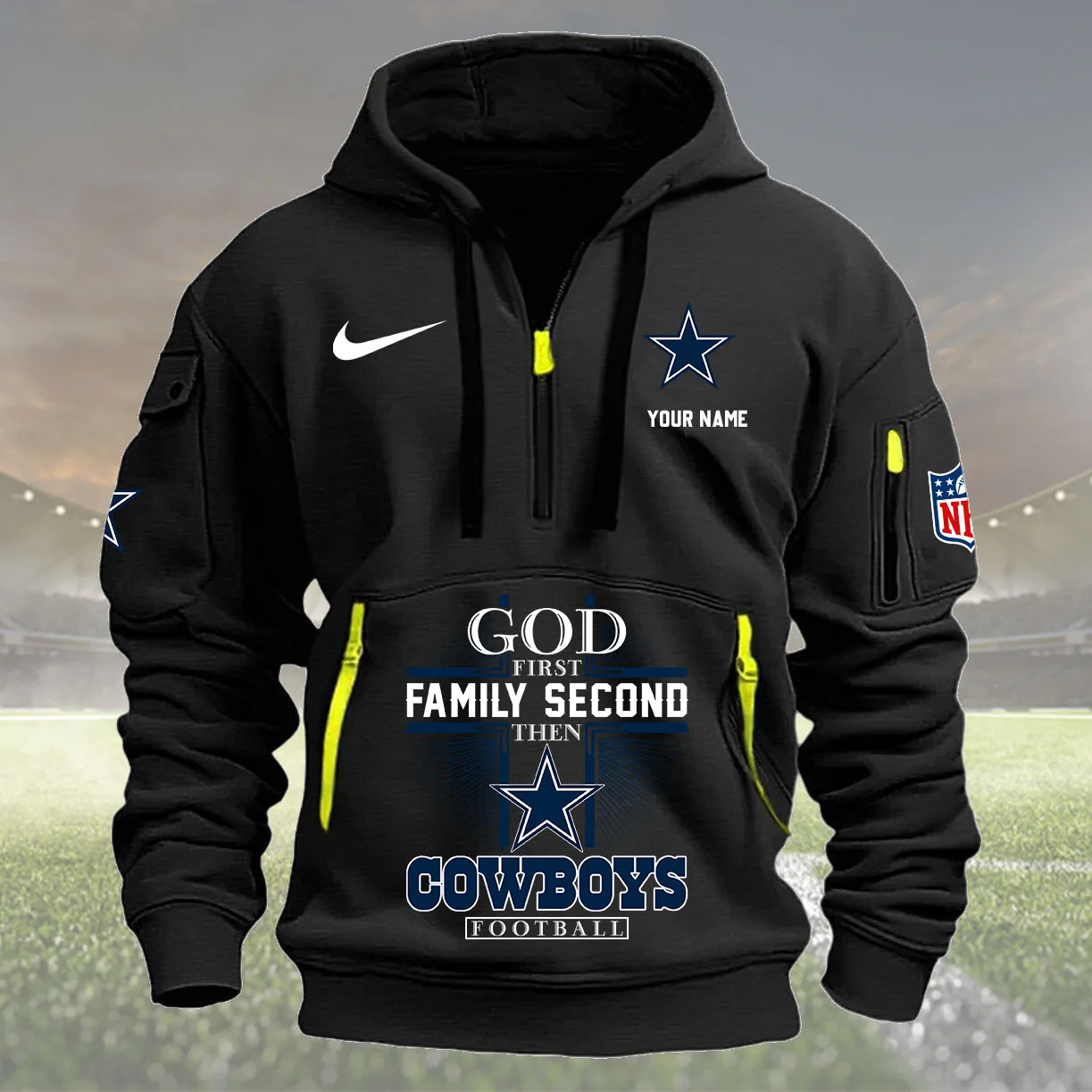 Dallas Cowboys Personalized Heavy Hoodie Quarter Zip Hoodie