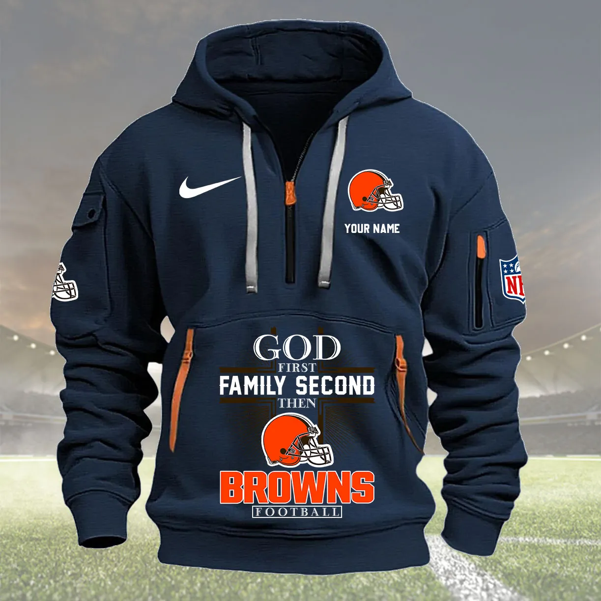 Cleveland Browns Personalized Heavy Hoodie Quarter Zip Hoodie