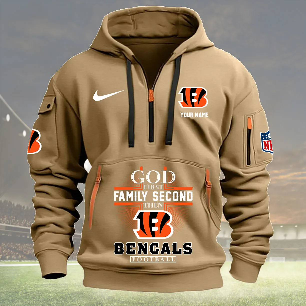 Cincinnati Bengals Personalized Heavy Hoodie Quarter Zip Hoodie