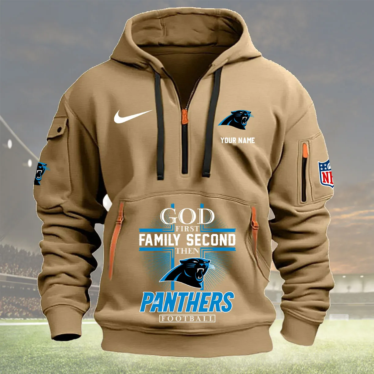 Carolina Panthers Personalized Heavy Hoodie Quarter Zip Hoodie