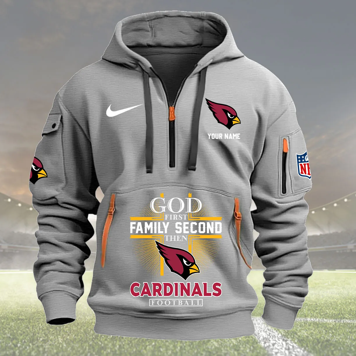 Arizona Cardinals Personalized Heavy Hoodie Quarter Zip Hoodie