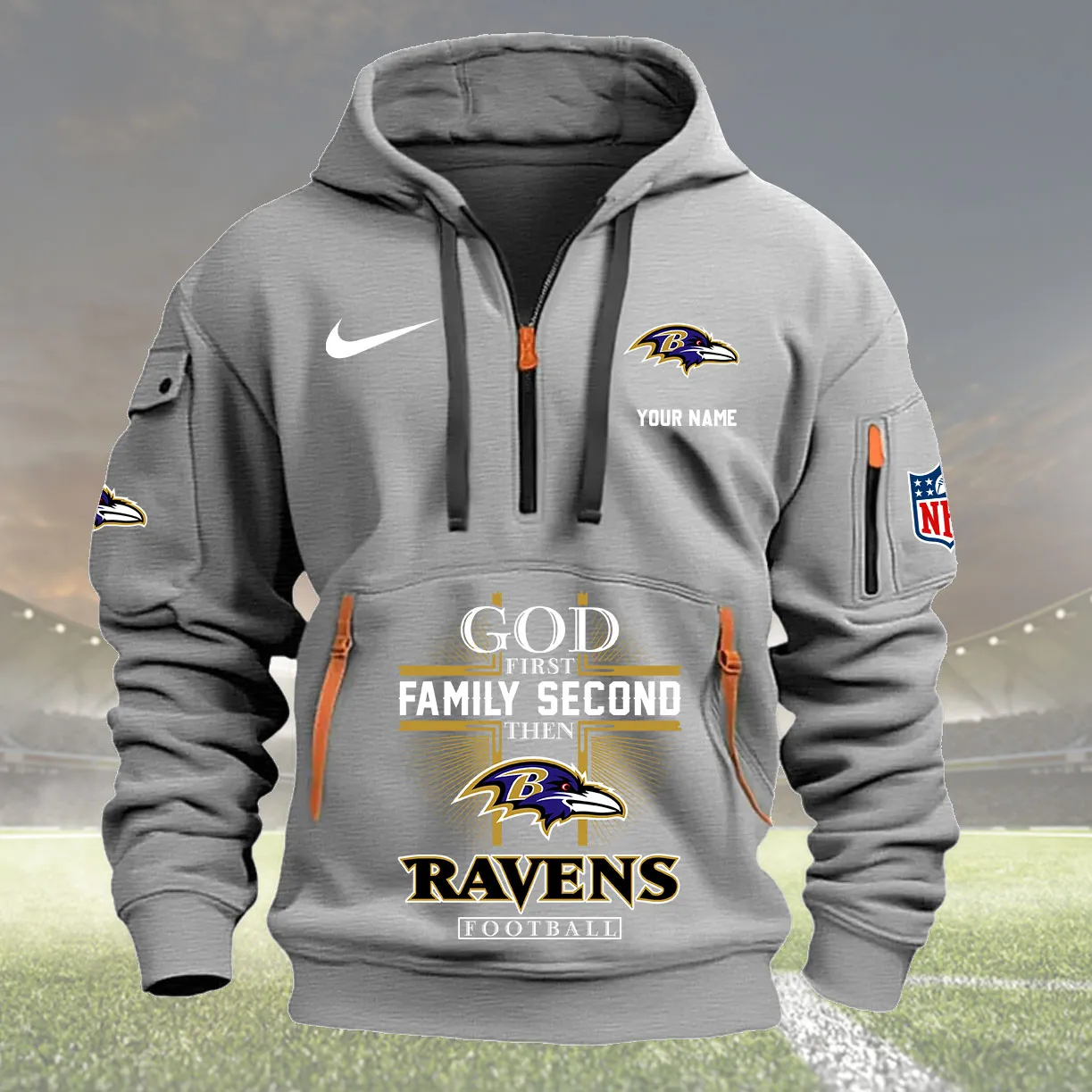 Baltimore Ravens Personalized Heavy Hoodie Quarter Zip Hoodie