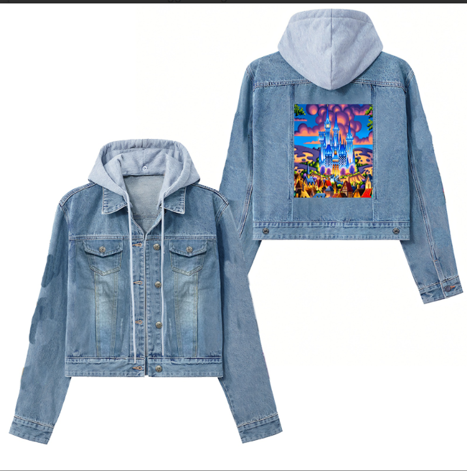 Disney Castle Panel Hooded Denim Jacket Best Fall Jacket 2025 Style For Men Women