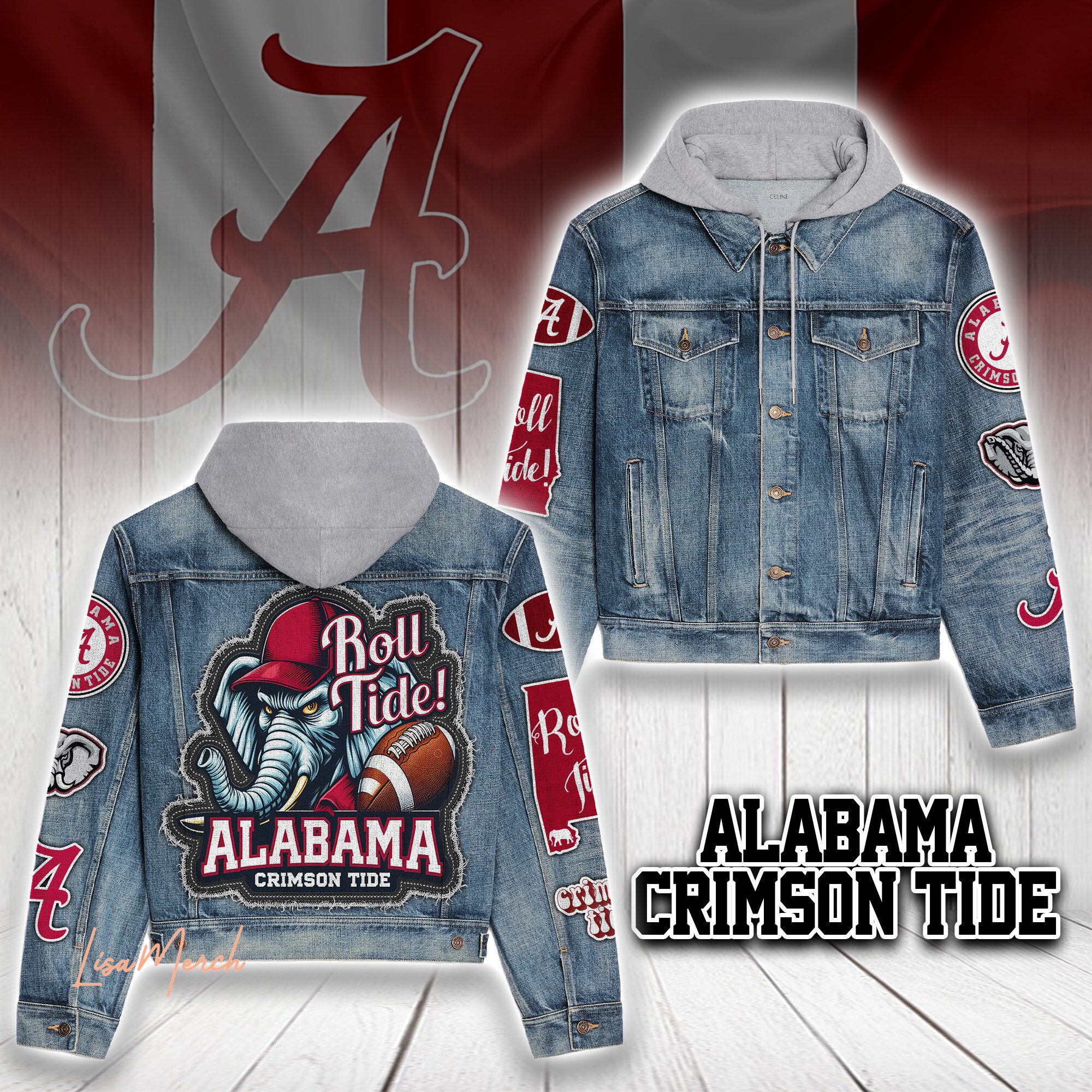 Alabama Crimson Tide Hooded Denim Jacket Trendy Fall Jackets 2025 For Men And Women Hot Item For Cold Weather 