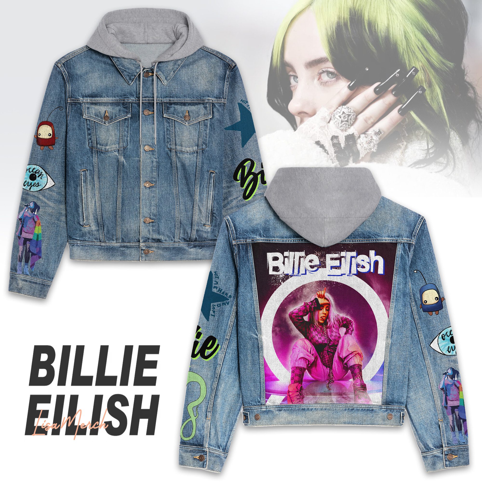 Billie Eilish Hooded Denim Jacket Trendy Fall Jackets 2025 For Men And Women 