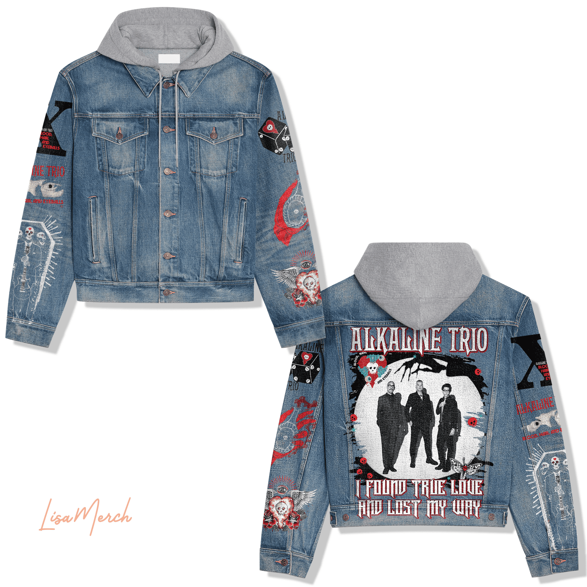 Alkaline Trio Hooded Denim Jacket Trendy Fall Jackets 2025 For Men And Women 