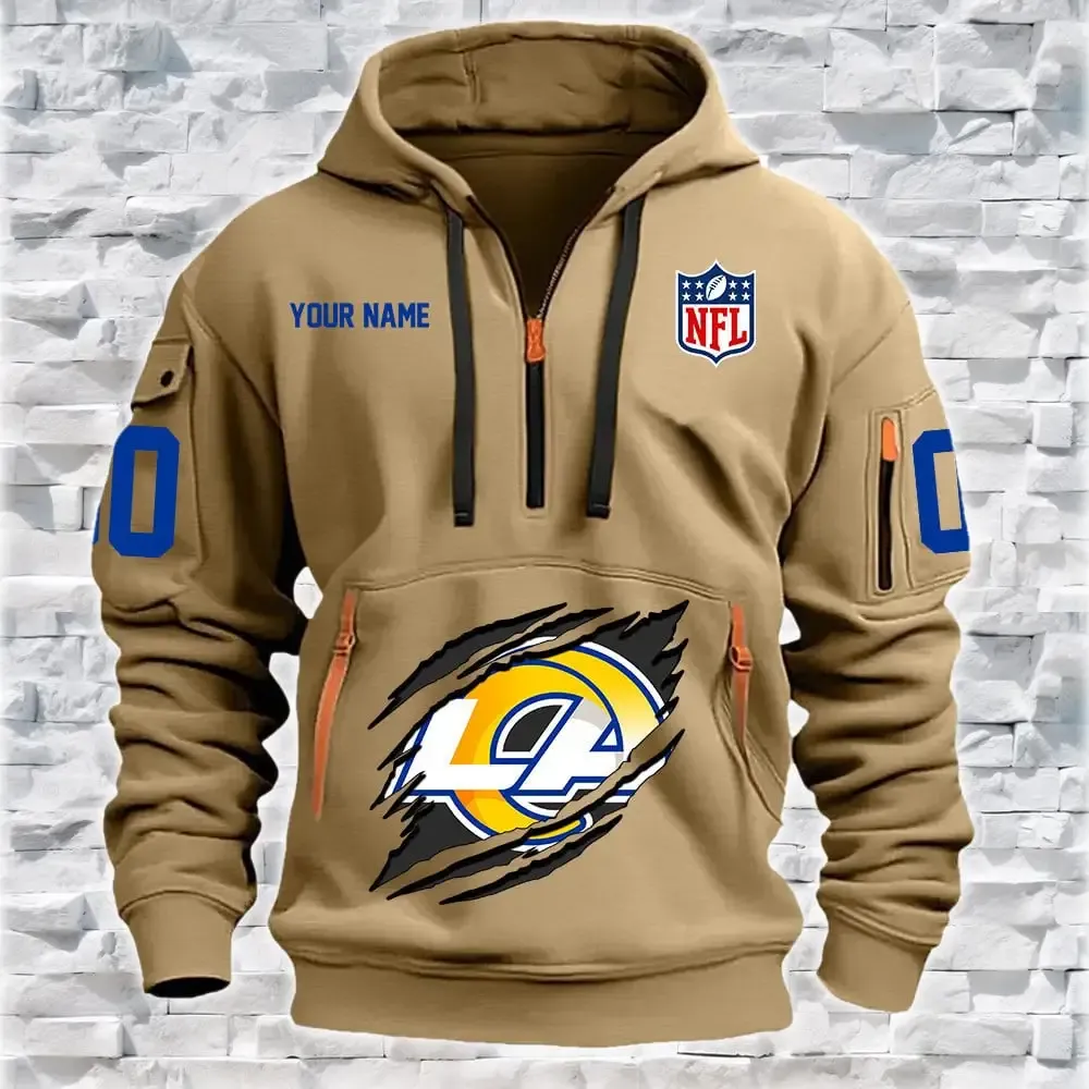 Los Angeles Rams New Personalized Heavy Hoodie Quarter Zip Hoodie Limited Edition Beige